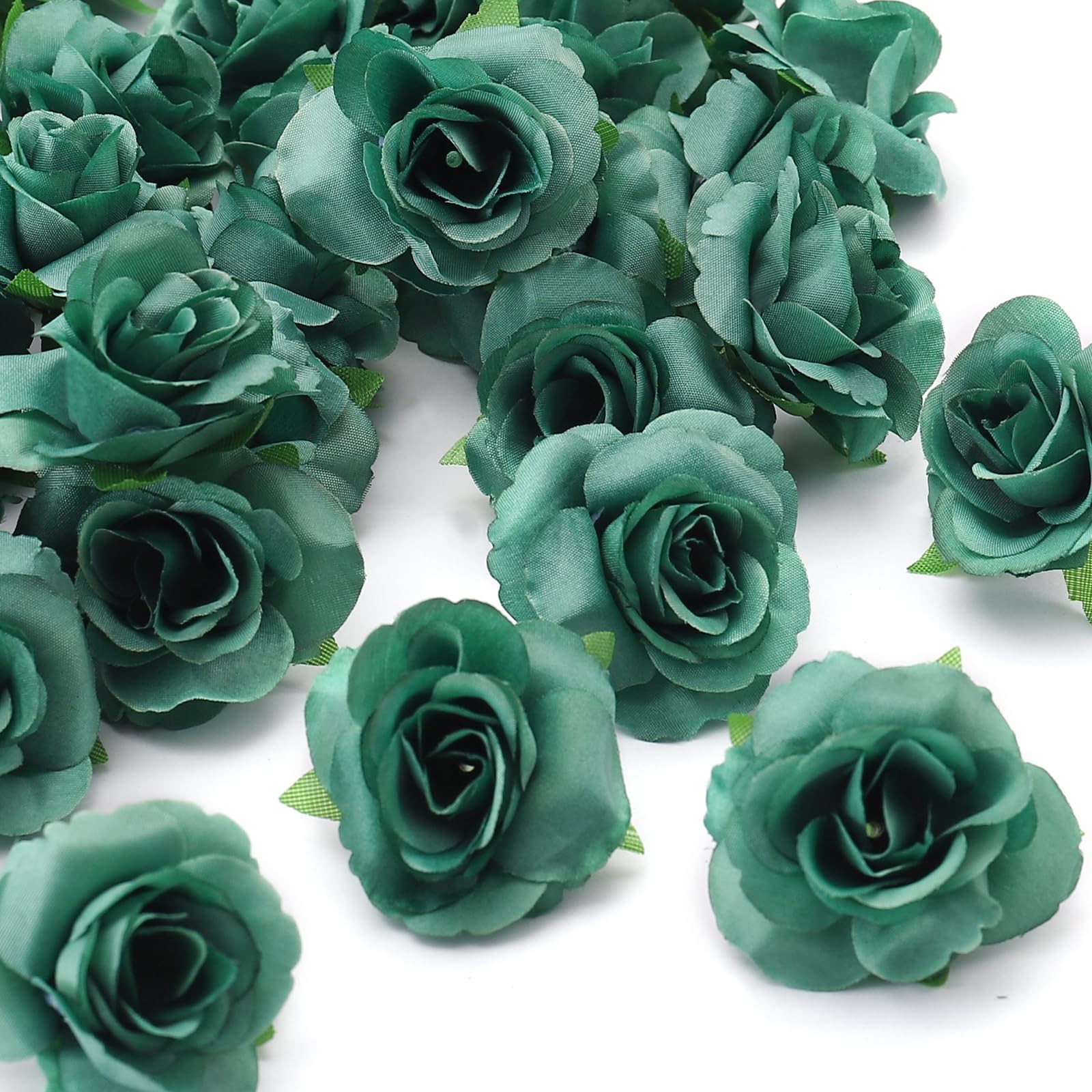 100 PCS Green 1.9 Inch Mini Artificial Silk Rose Flower Heads Centerpieces