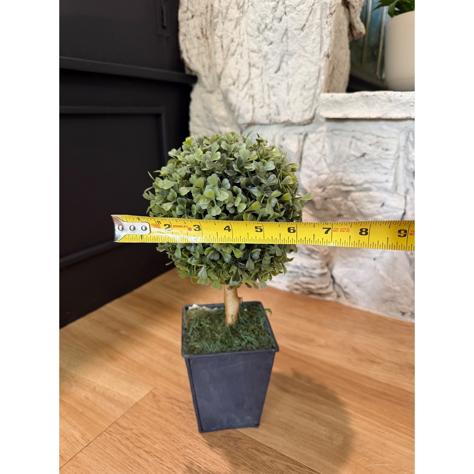 Faux Boxwood Topiary Ball Tree in Black Square Pot Artificial Potted Plant 13in