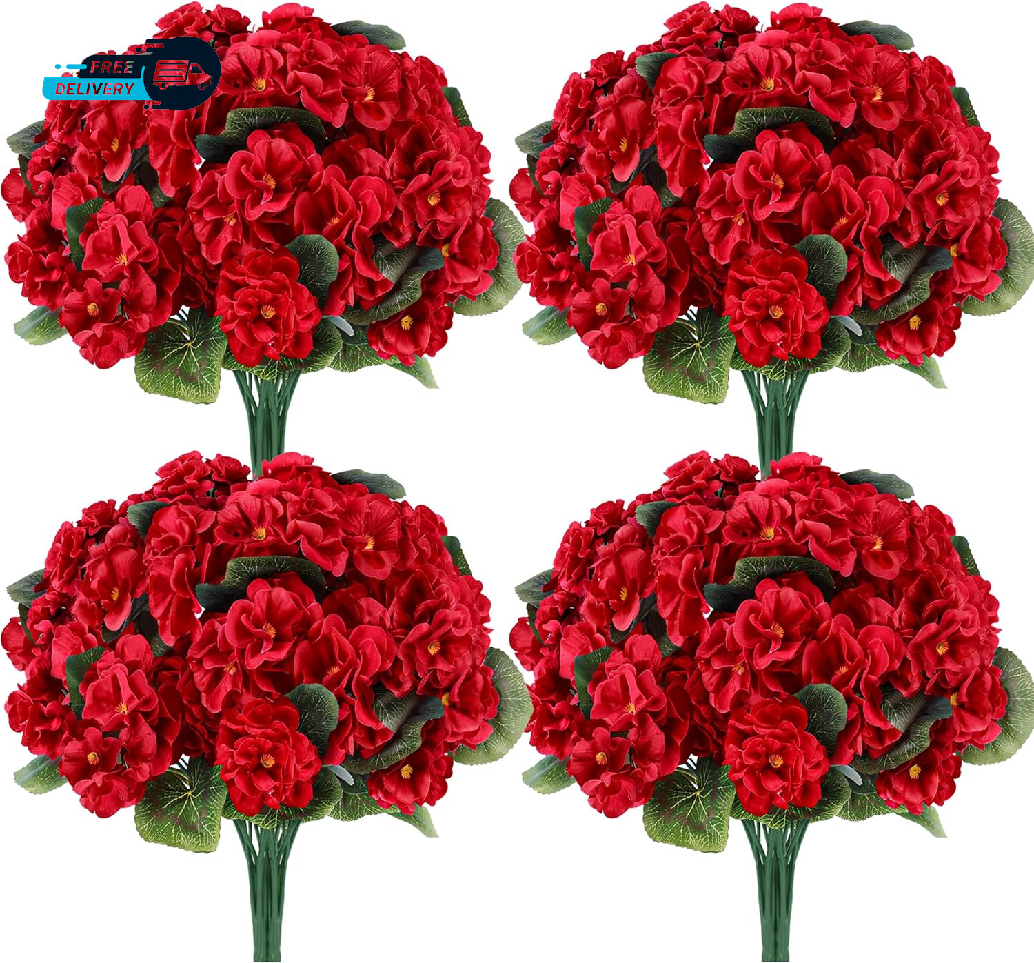 6 Pack Red Artificial Geraniums Flowers for Outdoors UV Resistant Faux Flowers.