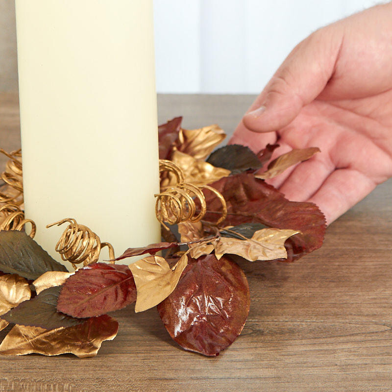 Set of 4 Metallic Faux Magnolia Leaf 9″ Candle Rings