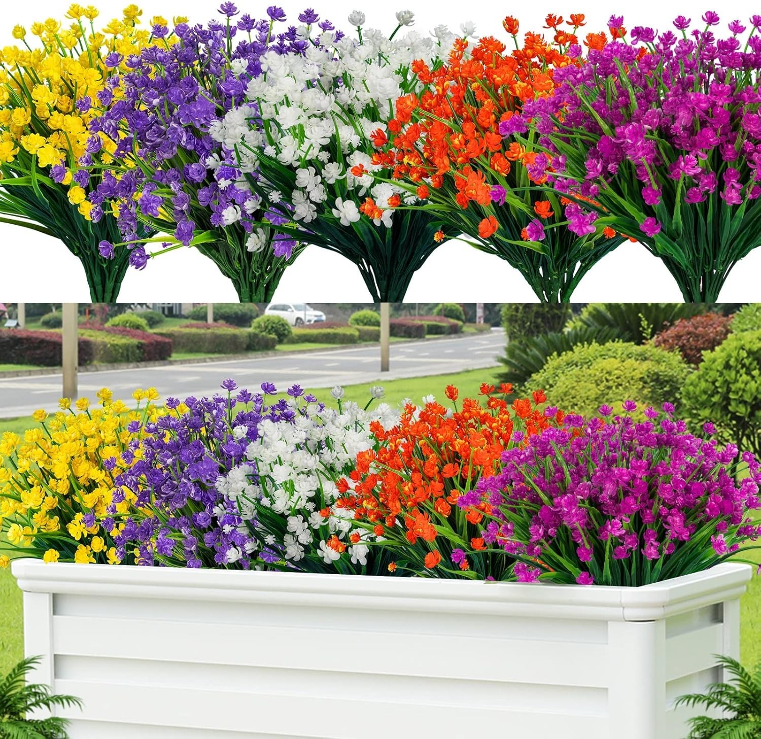 20pcs Artificial Fake Flowers,Plastic Flowers for Outdoor Decoration, UV Resi…