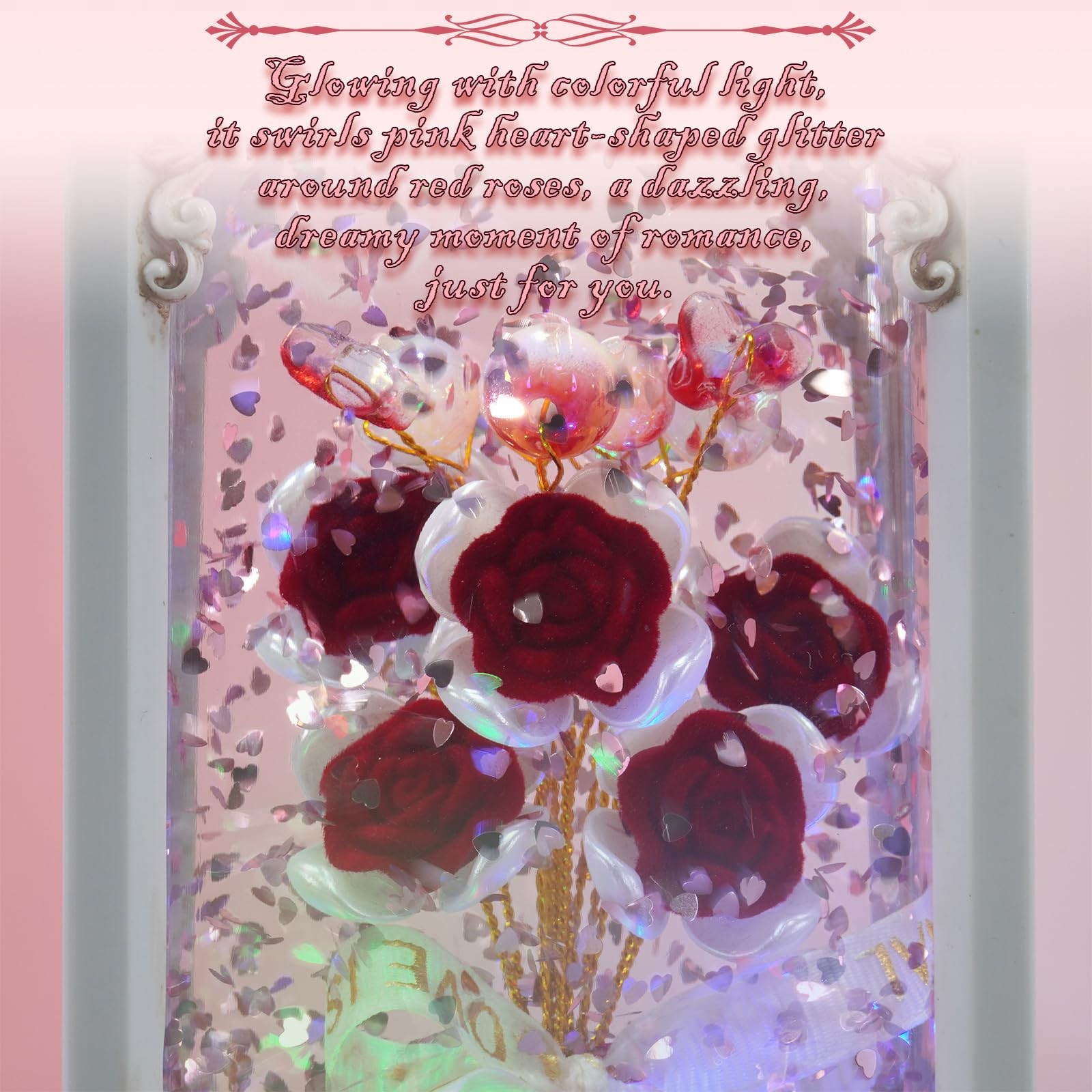 Red Rose Flower Snow Globe Lantern with RGB Color Changing Lights, Music & 6 …