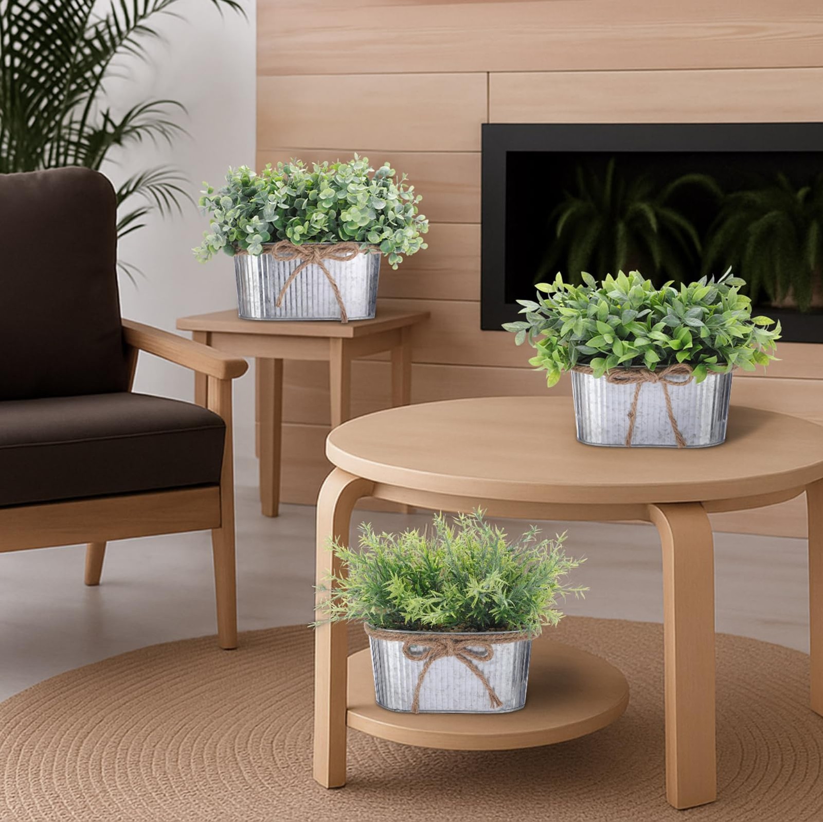 3 Pack Spring Mini Potted Artificial Eucalyptus Fake Plants Farmhouse Galvani…