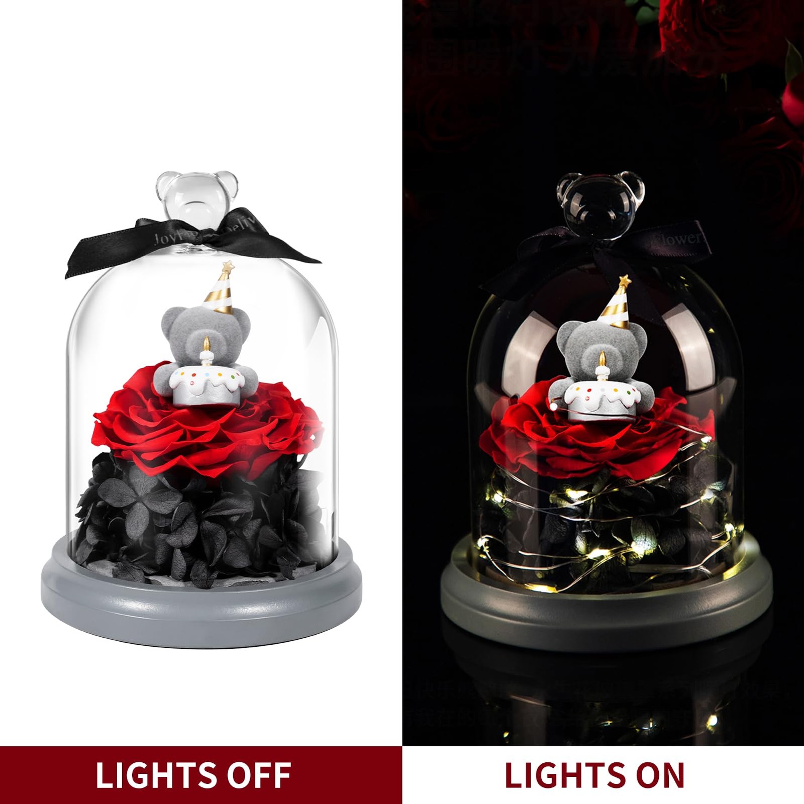JoyFlower Preserved Flower Birthday Gift for Women, Red Preserved Rose Bear in