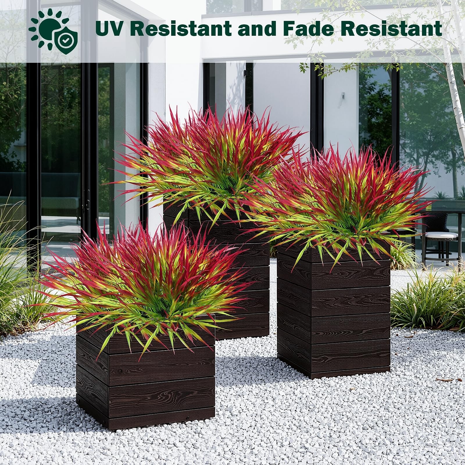 12 Bundles Artificial Outdoor Plants UV Resistant Fake Grass Plants Faux Plas…