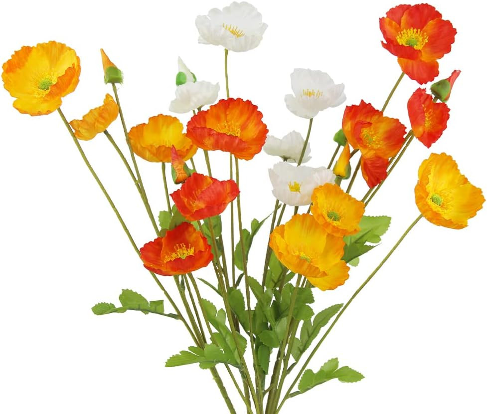 6 Pcs Artificial Poppy Flowers Silk Flower Poppy with Stems Real Touch Faux Popp