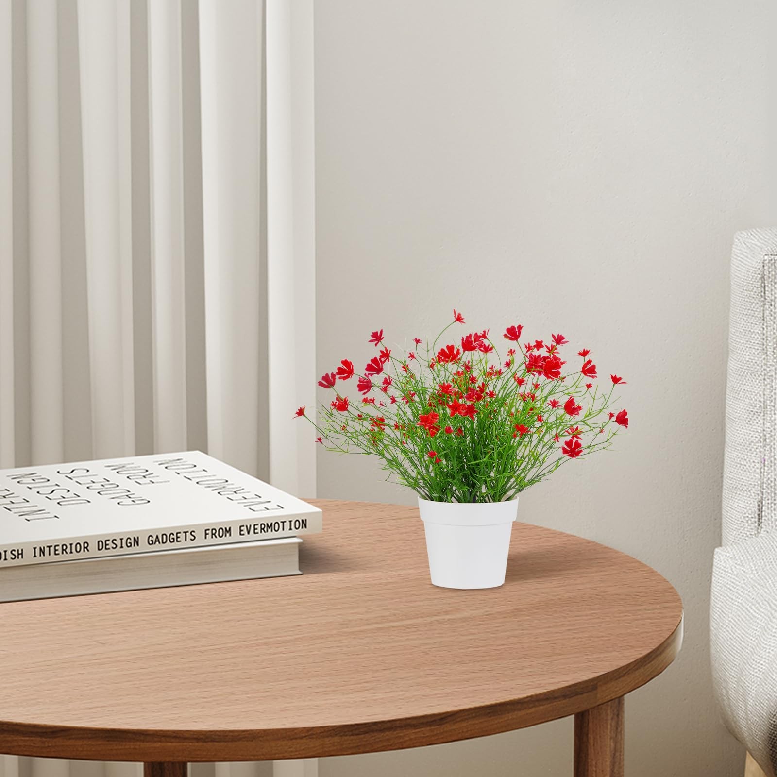 Artificial Babys Breath Potted Fake Plants Faux Indoor Home Office Decor Red