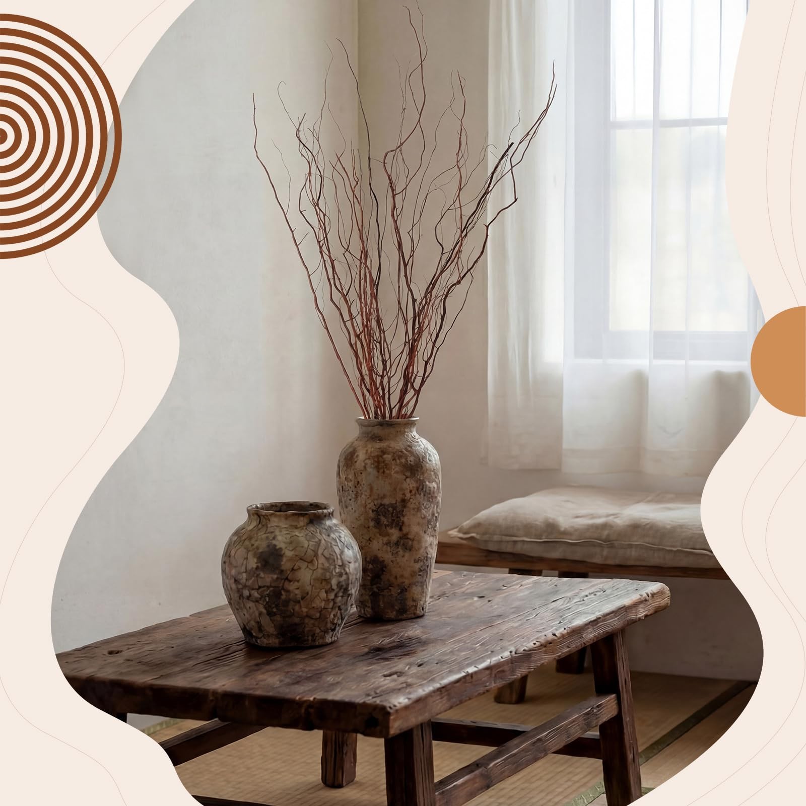 12 PCS 38 Inch Real Natural Dried Curly Willow Twig Branch Tall Floor Vase