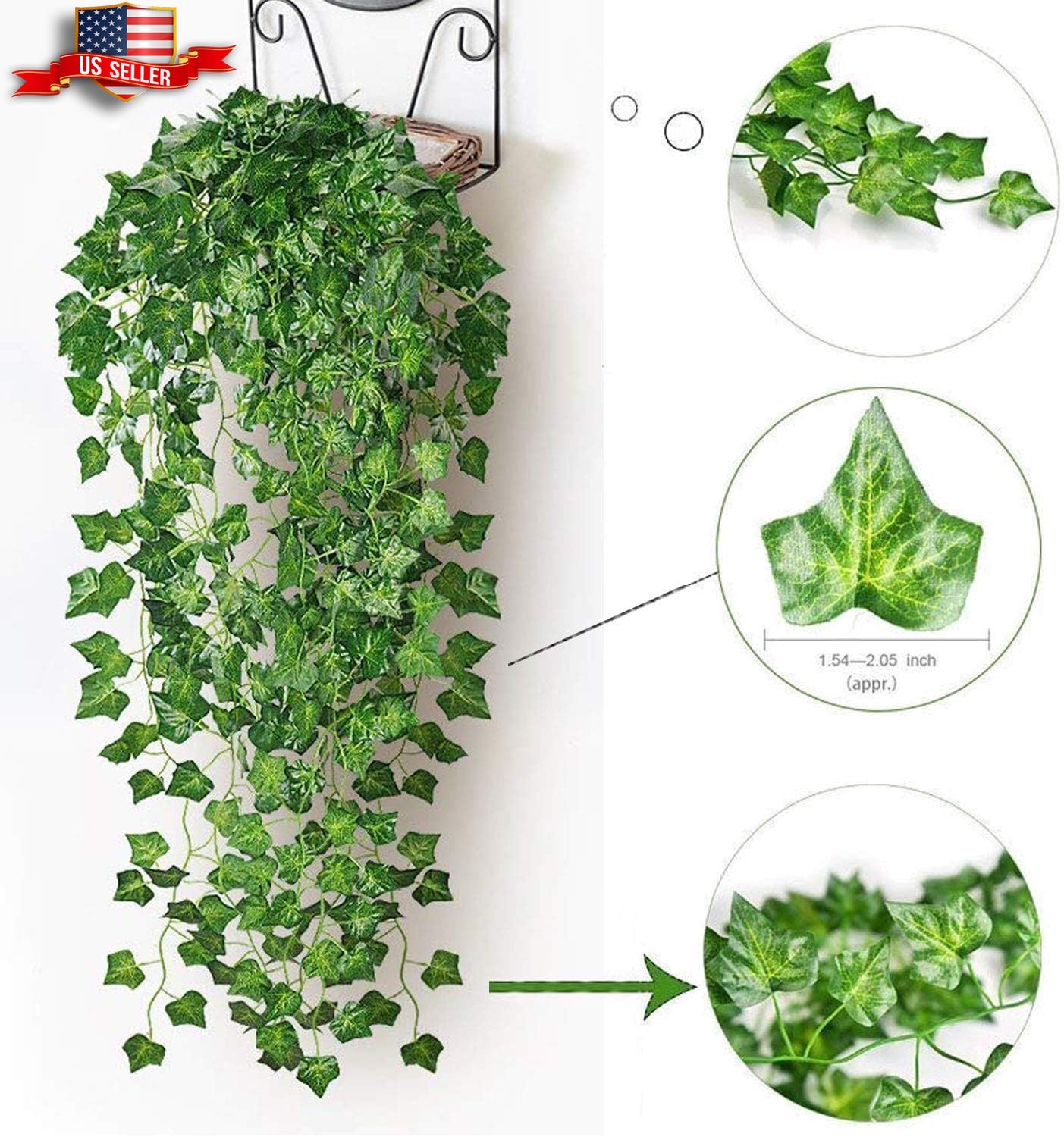 12 PCS 84 Feet Artificial Ivy Leaf Plants Fake Hanging Garland Plants Vine Decor