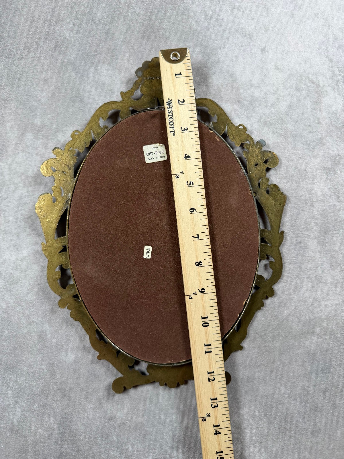 Vintage Italy Herbarium Dried Cattails Brass Oval Baroque Wall Art