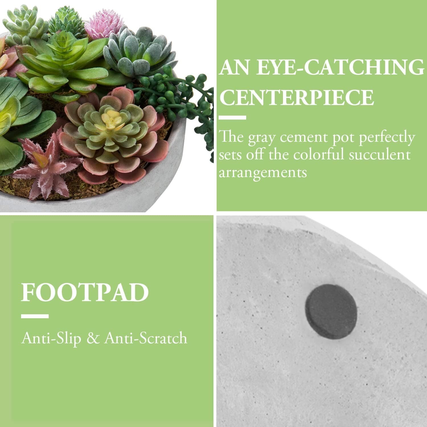 8-Inch Decorative Artificial Succulent Plant Arrangement in Concrete Gray Pot