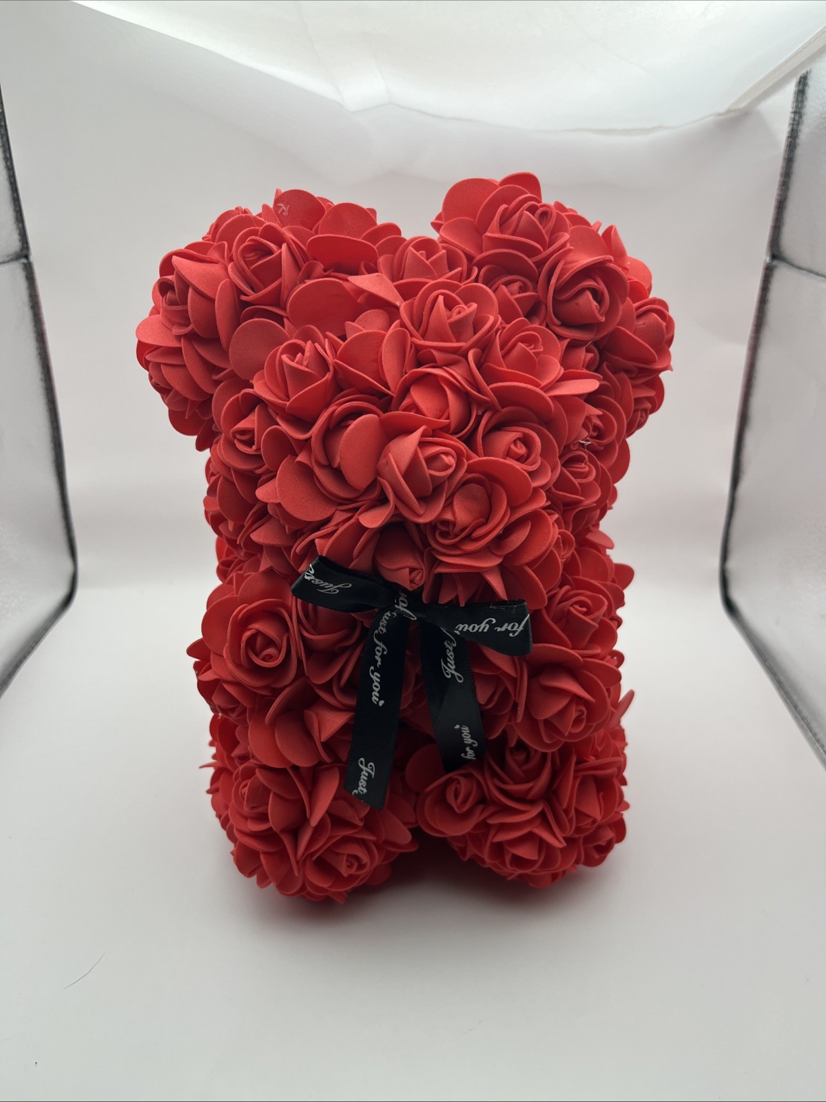 Rose Teddy Bear Flower Gift, Red Artificial Roses, Romantic Anniversary Decor