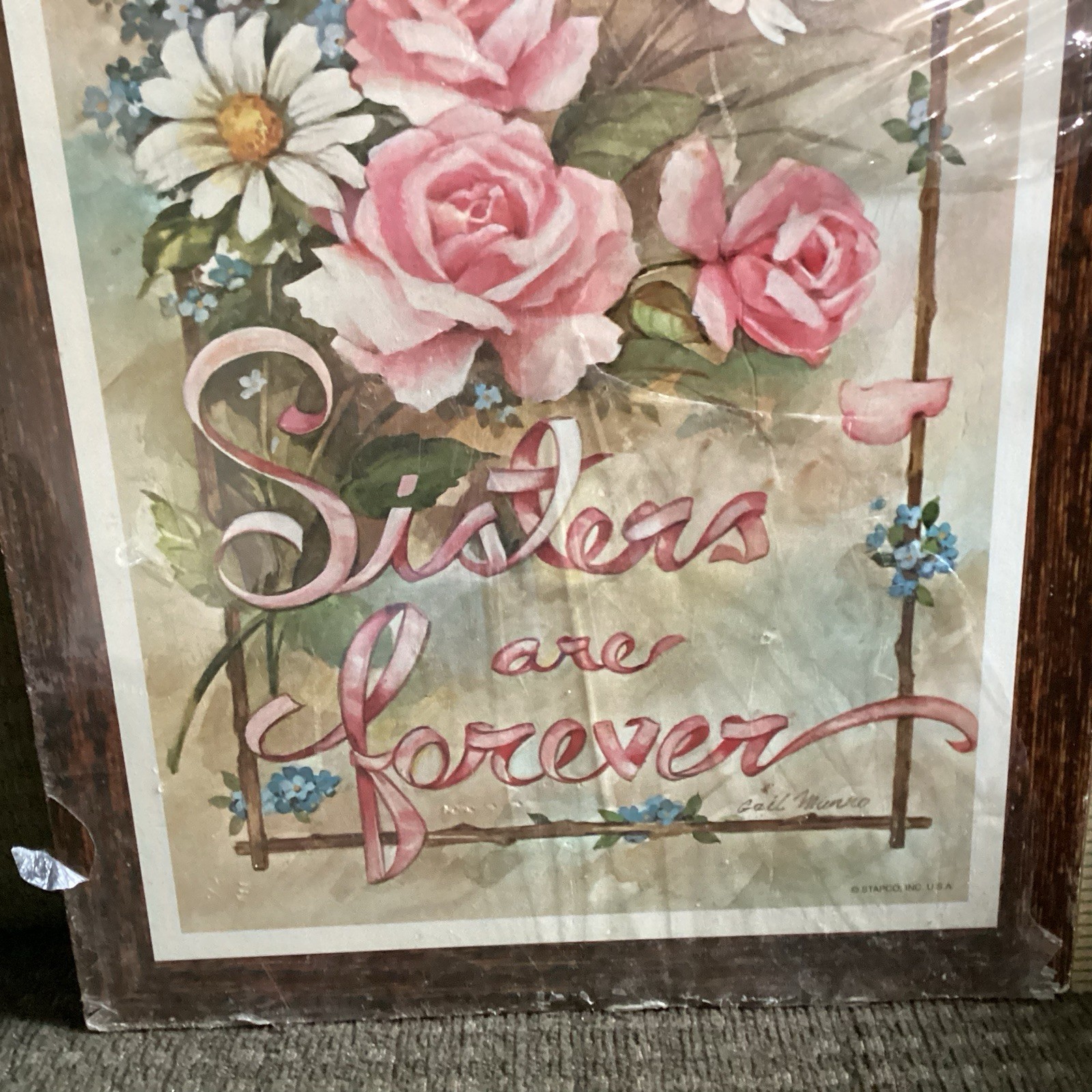 Vintage Flower Rose Pink Wall Hanging Decor Grandmacore Cottagecore Sisters USA
