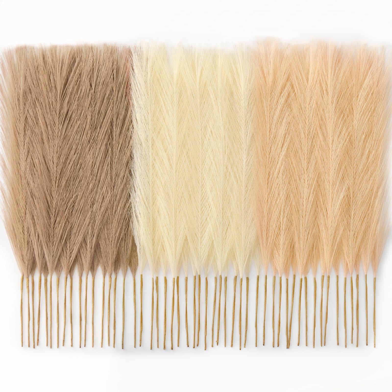 50PCS 17 Faux Pampas Grass, Sand Beige Light Brown, Fluffy, Vase Filler