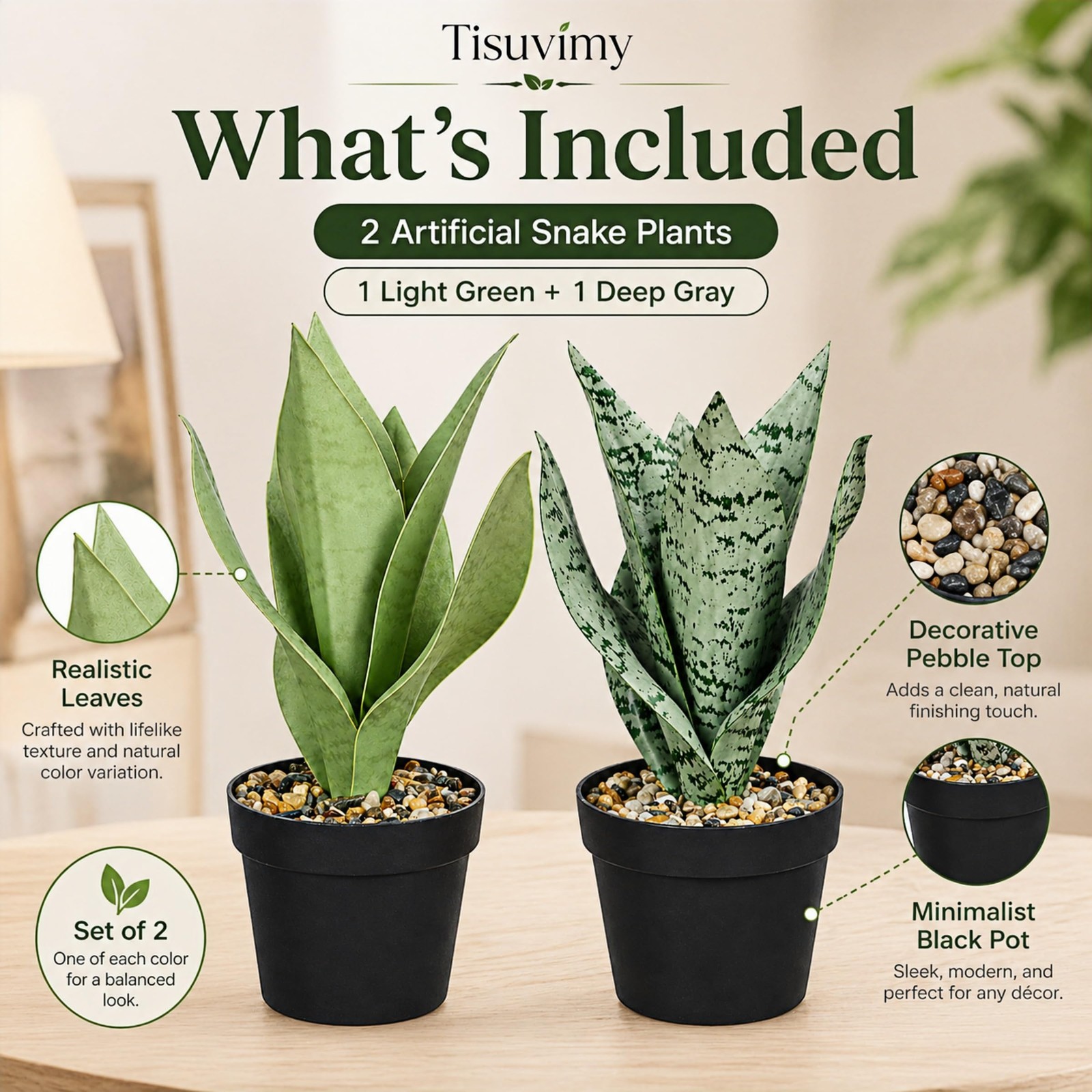 Artificial Snake Plant, Small Faux Sansevieria Plant in Pot, Fake Potted Plan…