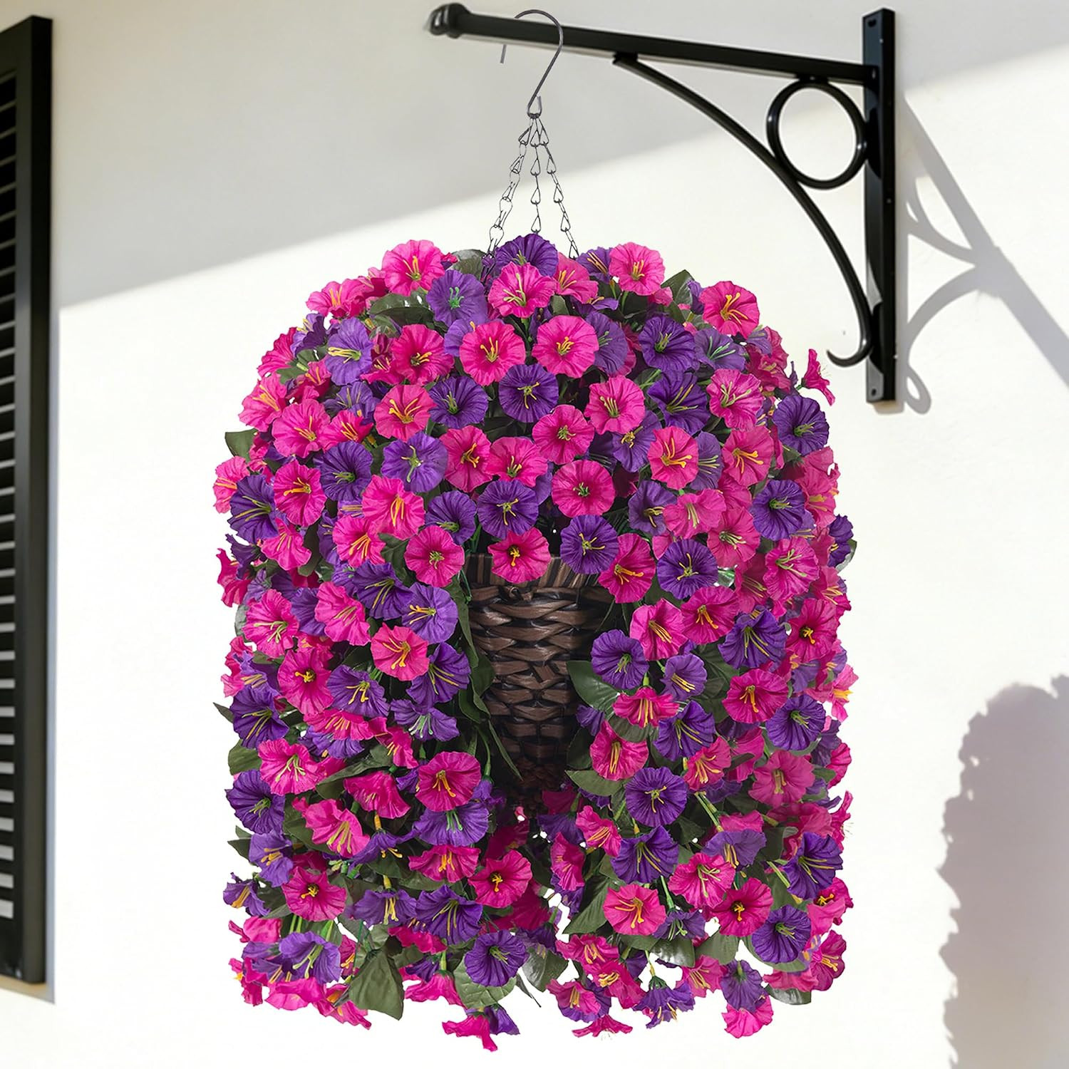 UV Resistant Faux Morning Glory Hanging Baskets for Outdoor Decor
