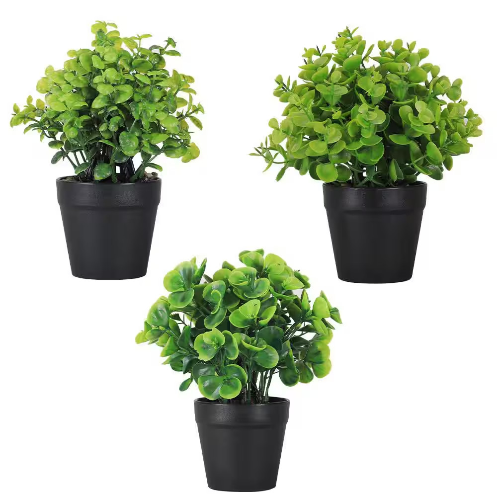 3-Pack 8.5 In. Green Artificial Plant Small Fake Plants for Table Desk Home Bath
