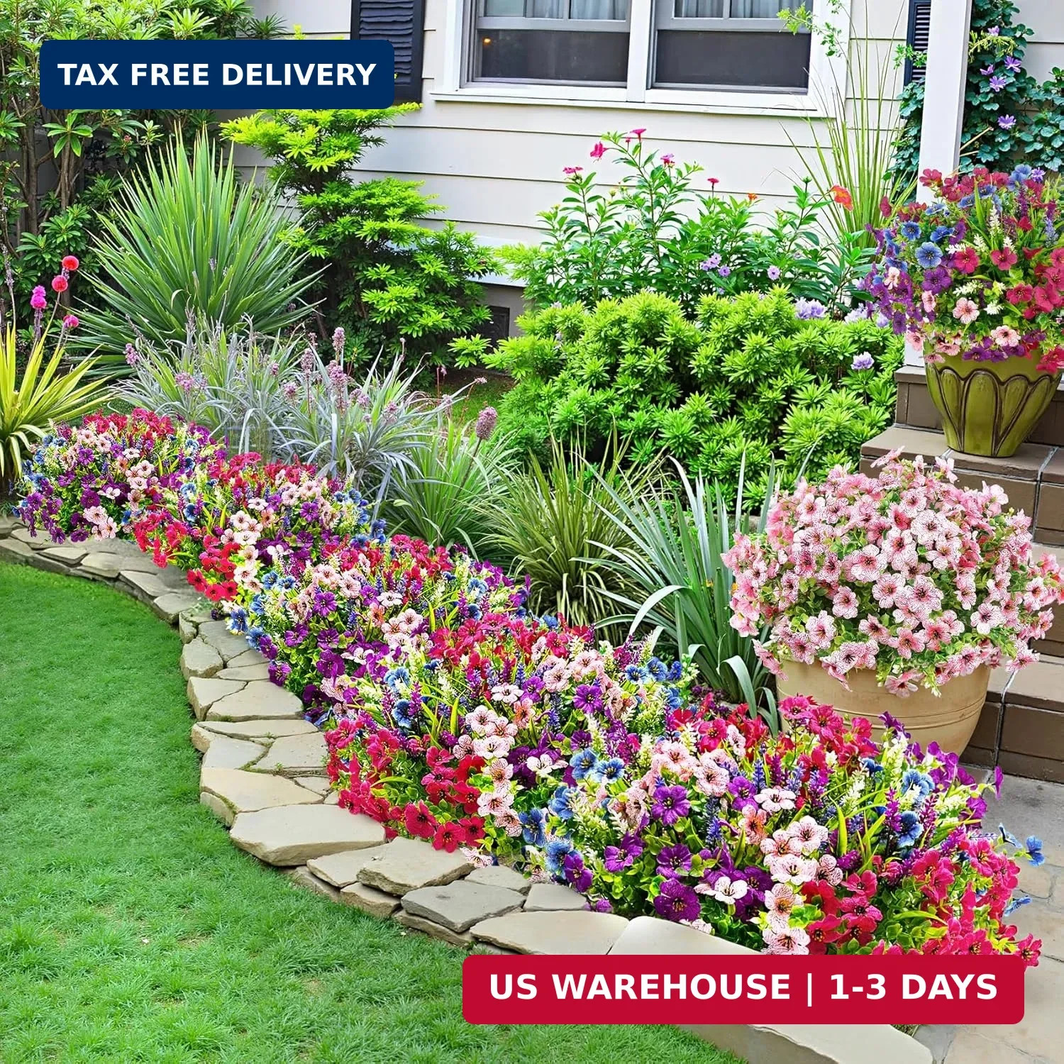 20 Bundles Artificial Flowers for Outdoors Decoration Fake Silk Flowers UV Resis