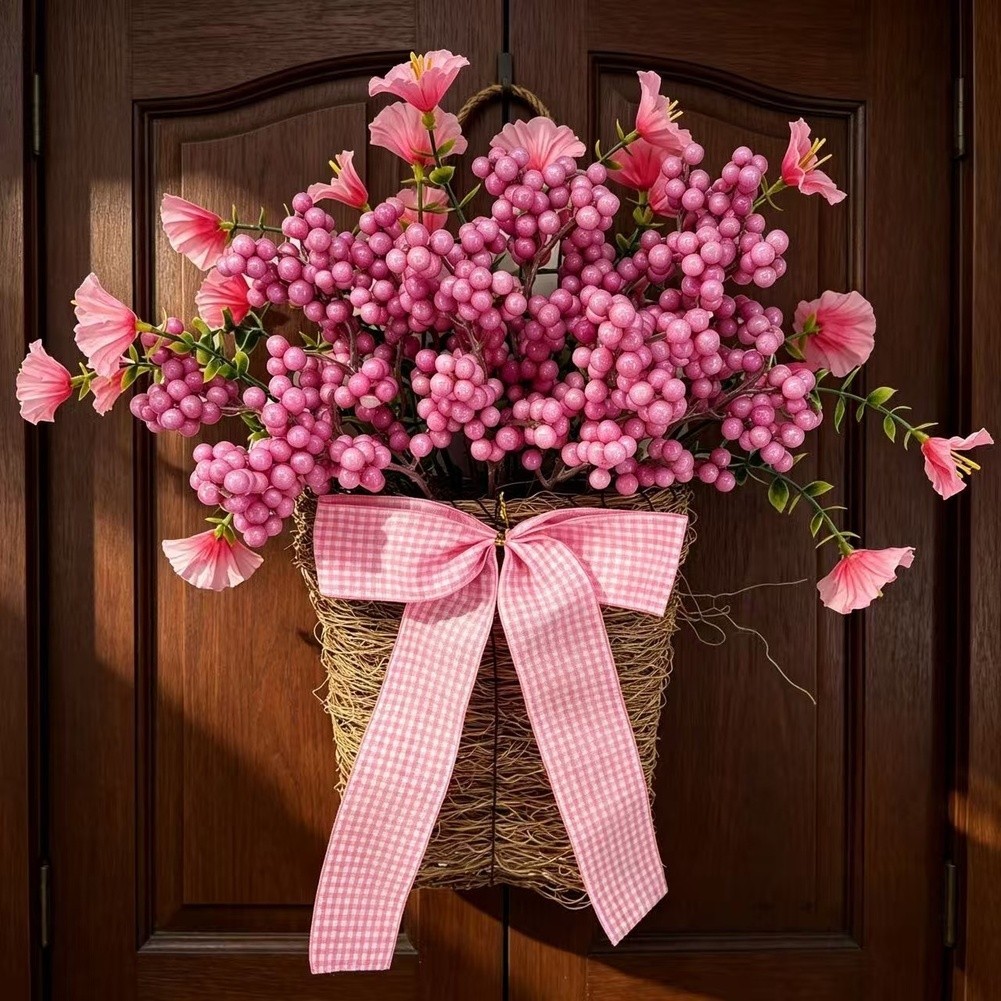 35cm Plastic Wreath with Morning Glory Blooms and Berries for Office Decoration