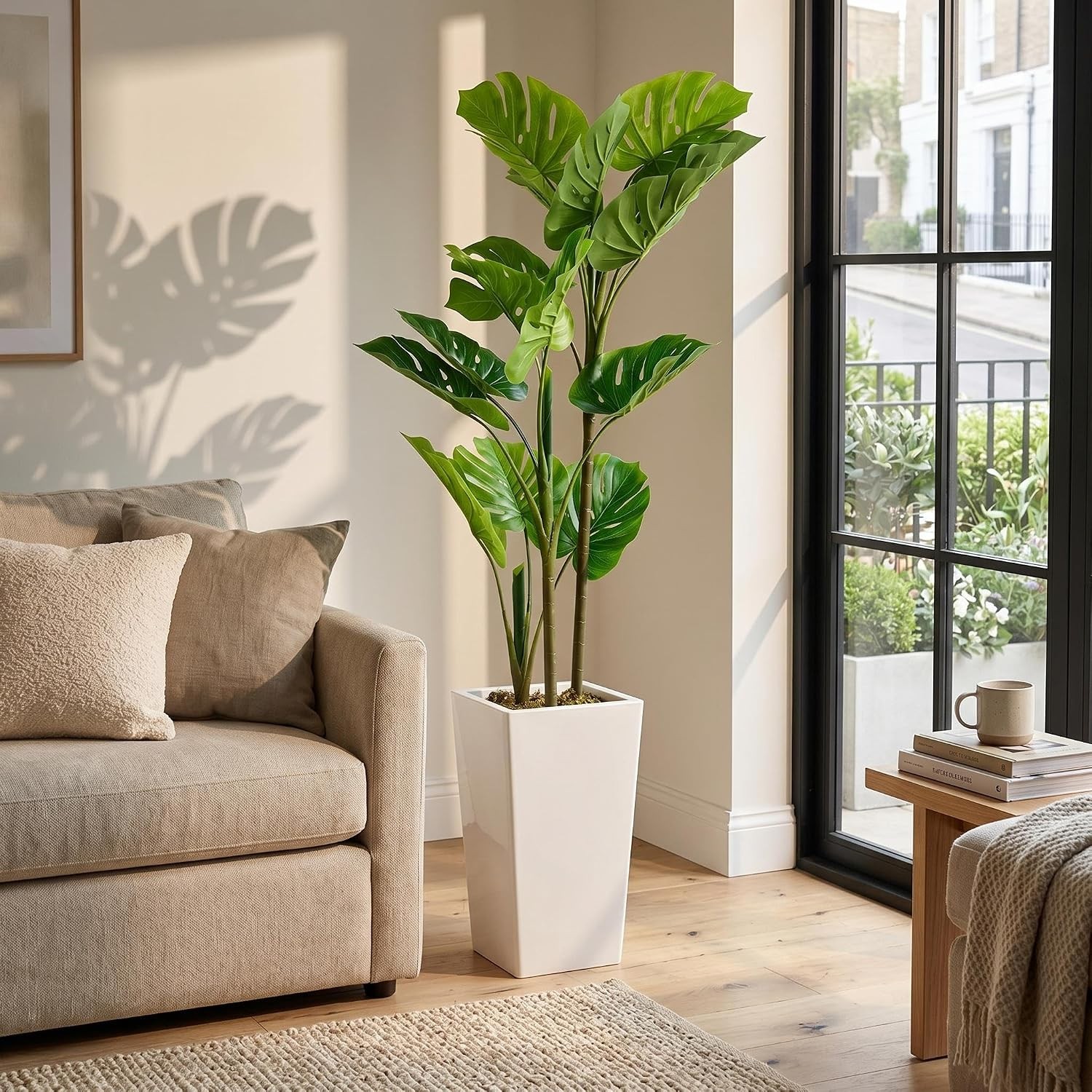 4.5FT Artificial Monstera Plant Faux Tropical Palm Tree Tall Planter Decor Tree