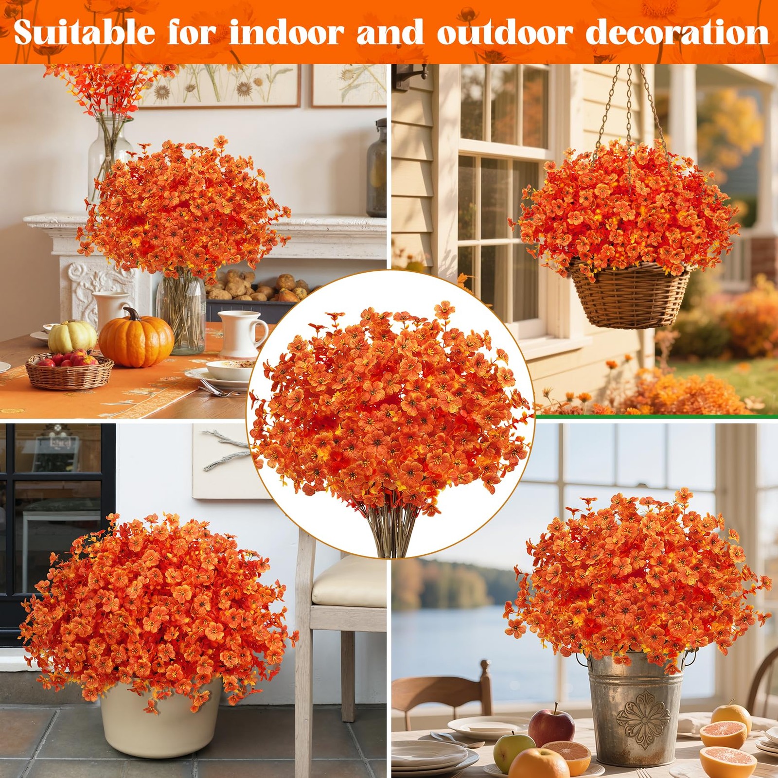 Ouddy Decor Bright Orange Artificial Flowers 24 Pcs