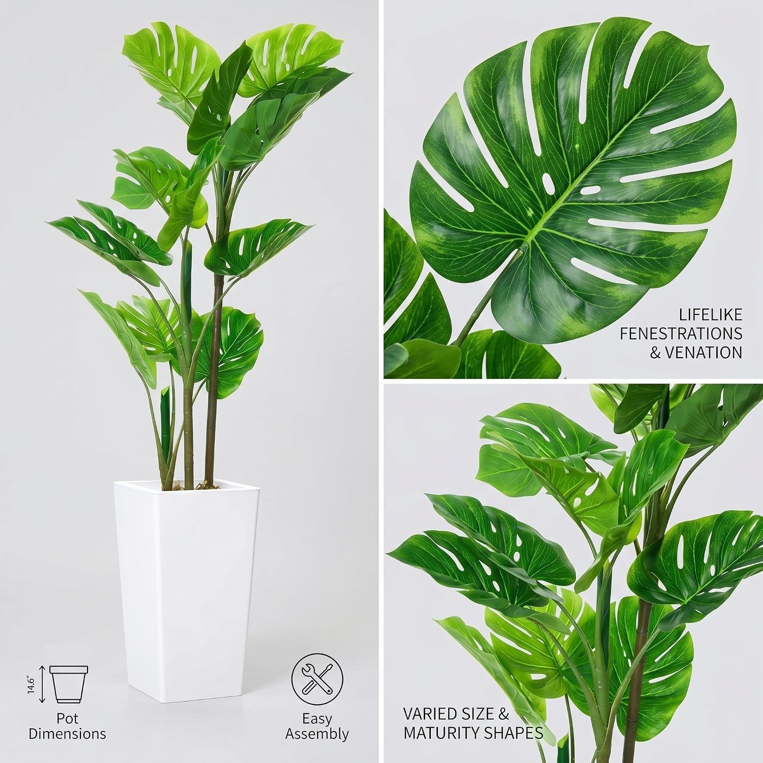 4.5FT Artificial Monstera Plant Faux Tropical Palm Tree Tall Planter Decor Tree