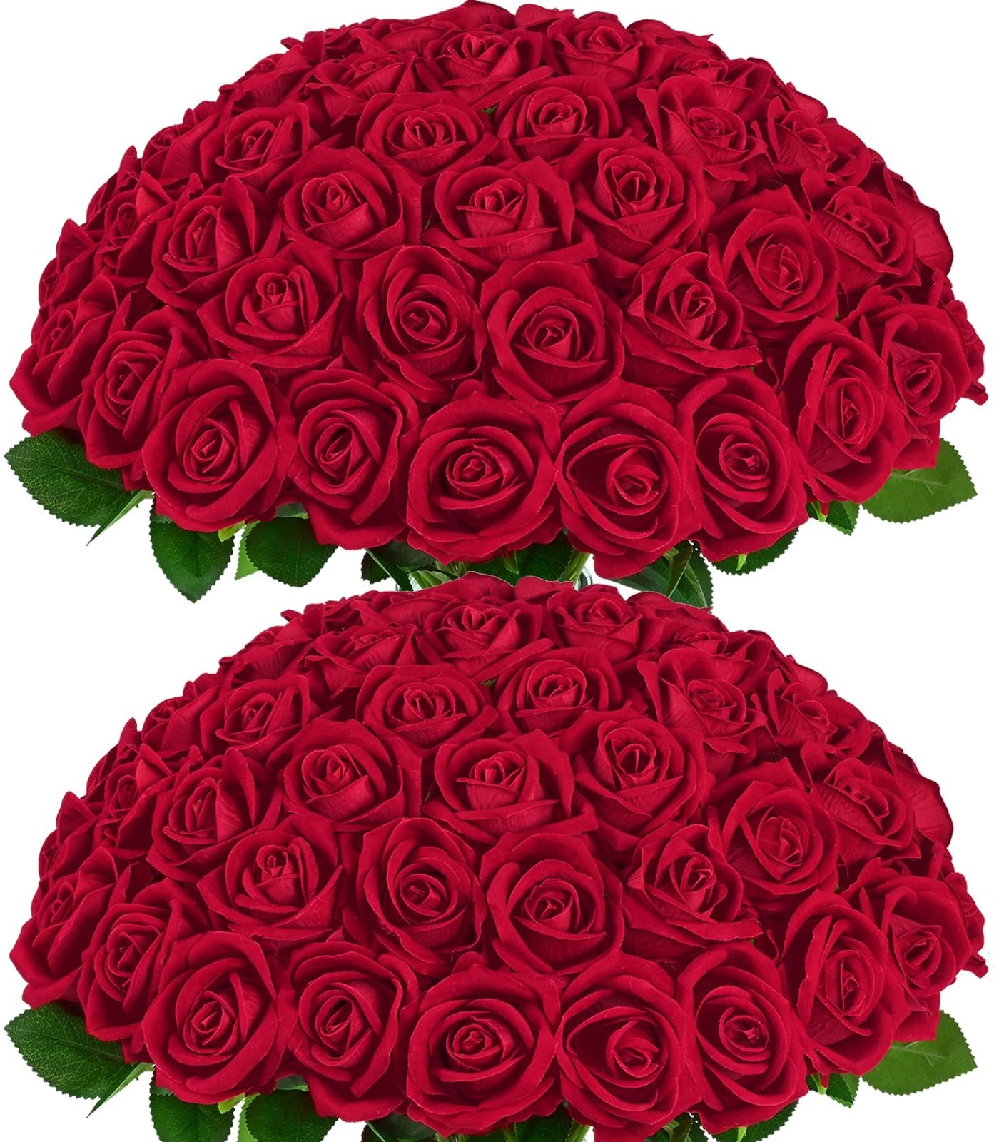 50 Pcs Real Touch Red Velvet Roses – Artificial Flowers with Long Stems for DIY