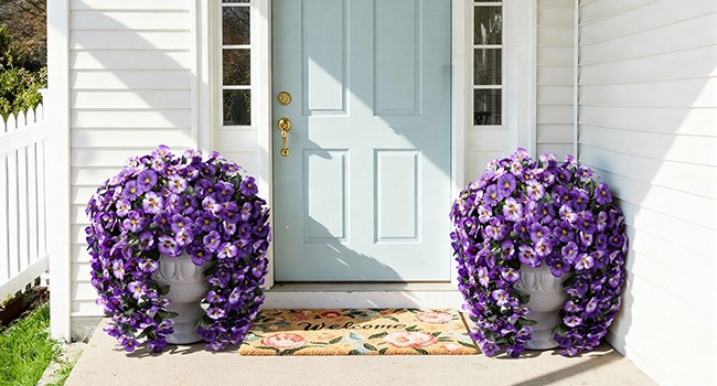 Artificial Flowers for Outdoors, 2pcs Faux Silk Pansies Flowers UV Resistant