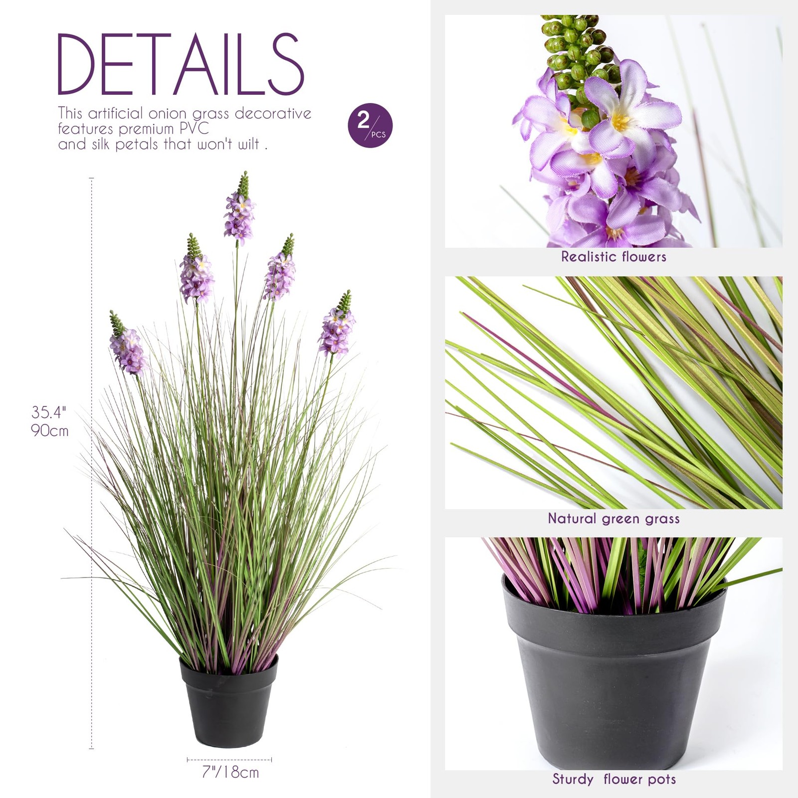 Artificial Grass 3FT – Fake Plants with Hyacinth Flowers, 35 in Tall Ornament…