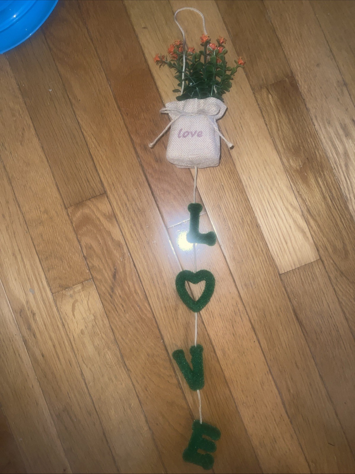 Vertical Wall Hanging Artificial Plant Decoration w/Felt Letters Spelling Love