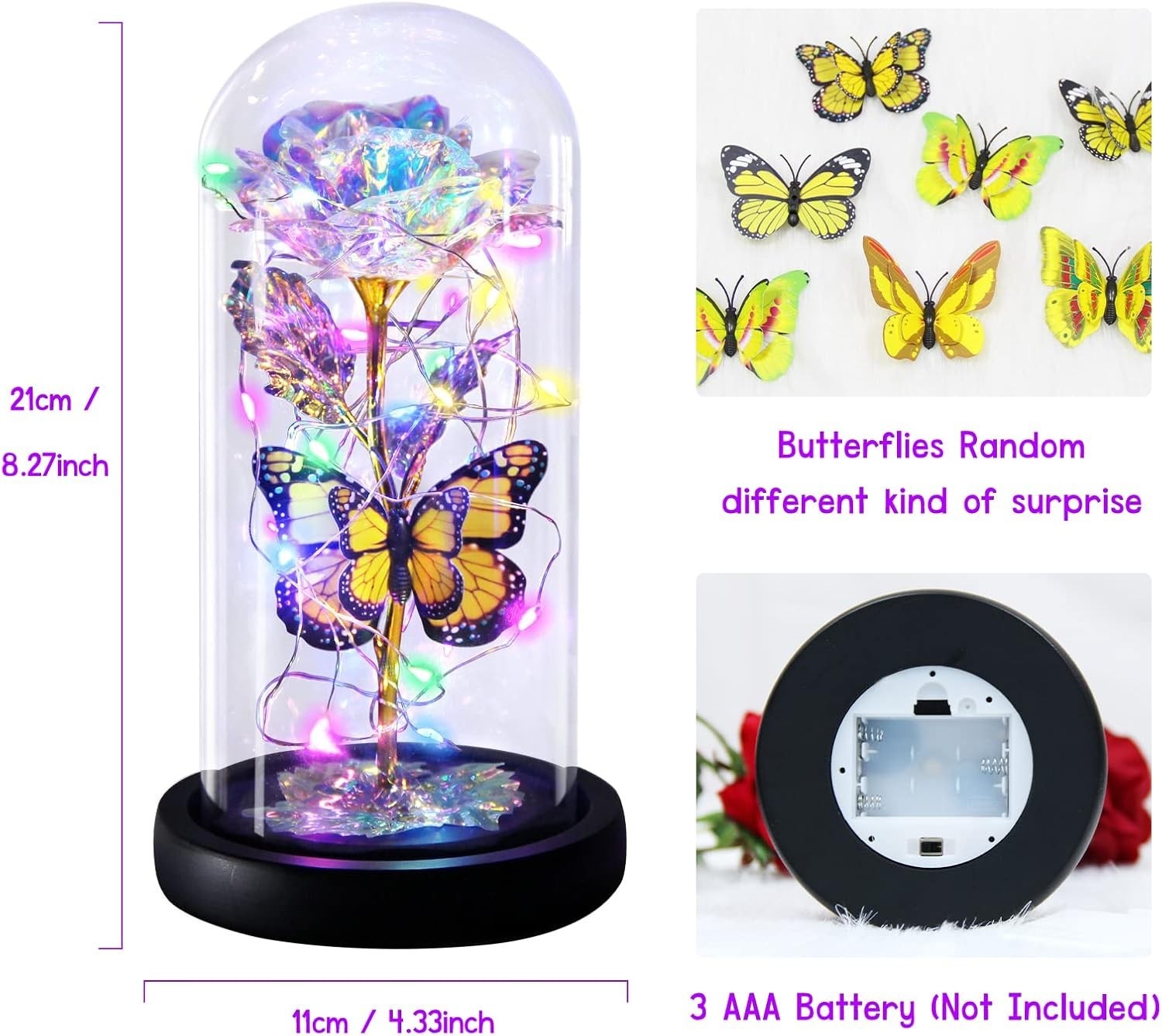 Charming Galaxy Rose with Butterfly – Glass Dome Gift for Special Moments