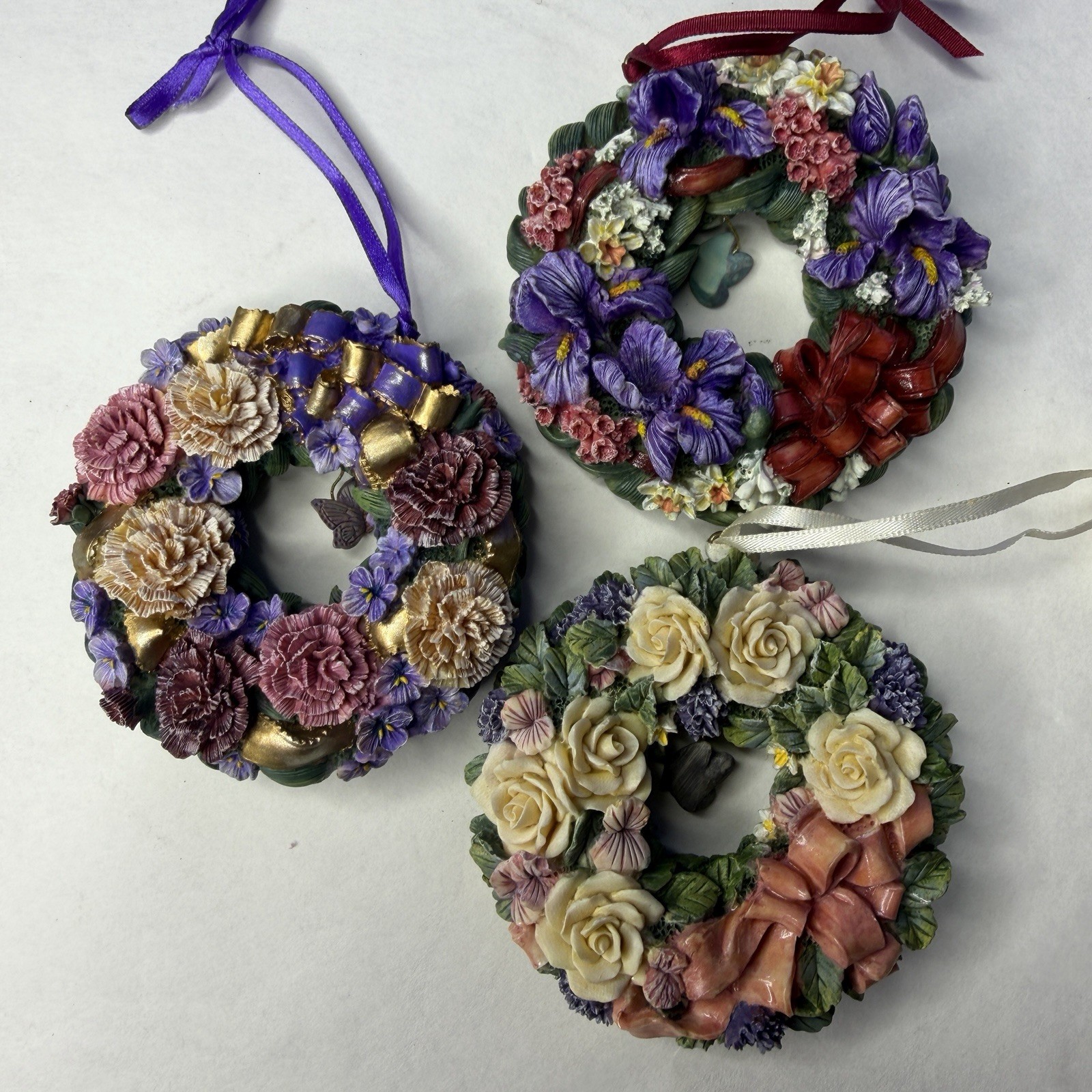 Lena Liu Floral Wreath Ornament Set (13) Home Decor Window Display Vintage 90s