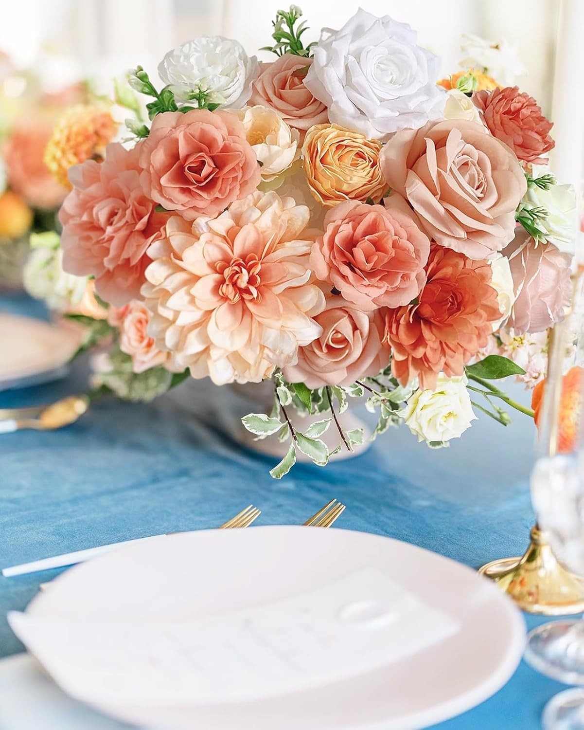 Roses Artificial Flowers Orange Fake Flower with Stems for DIY Wedding Bouque…