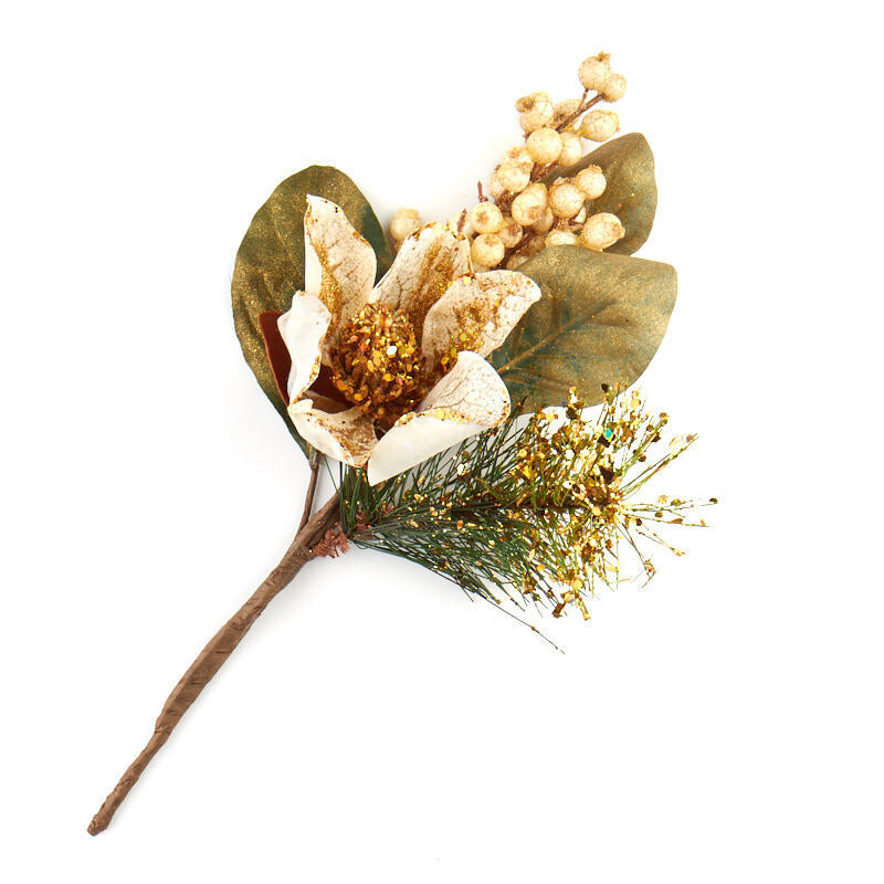 Set of 2 Gold Glittered Artificial Magnolia 14-1/2″ Sprays