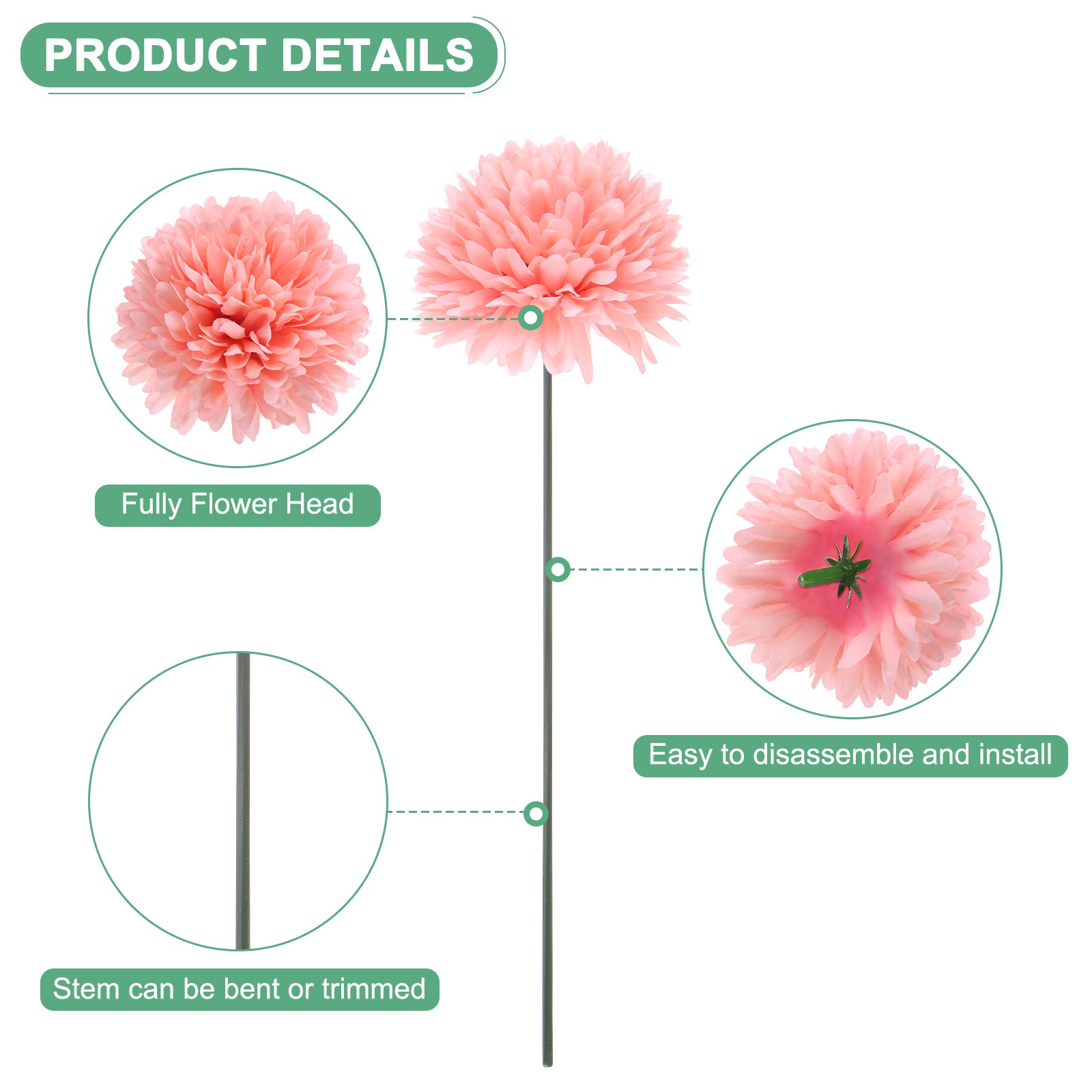 30-Pack Artificial Chrysanthemum Ball Flowers for Home Decor [Peach Pink]