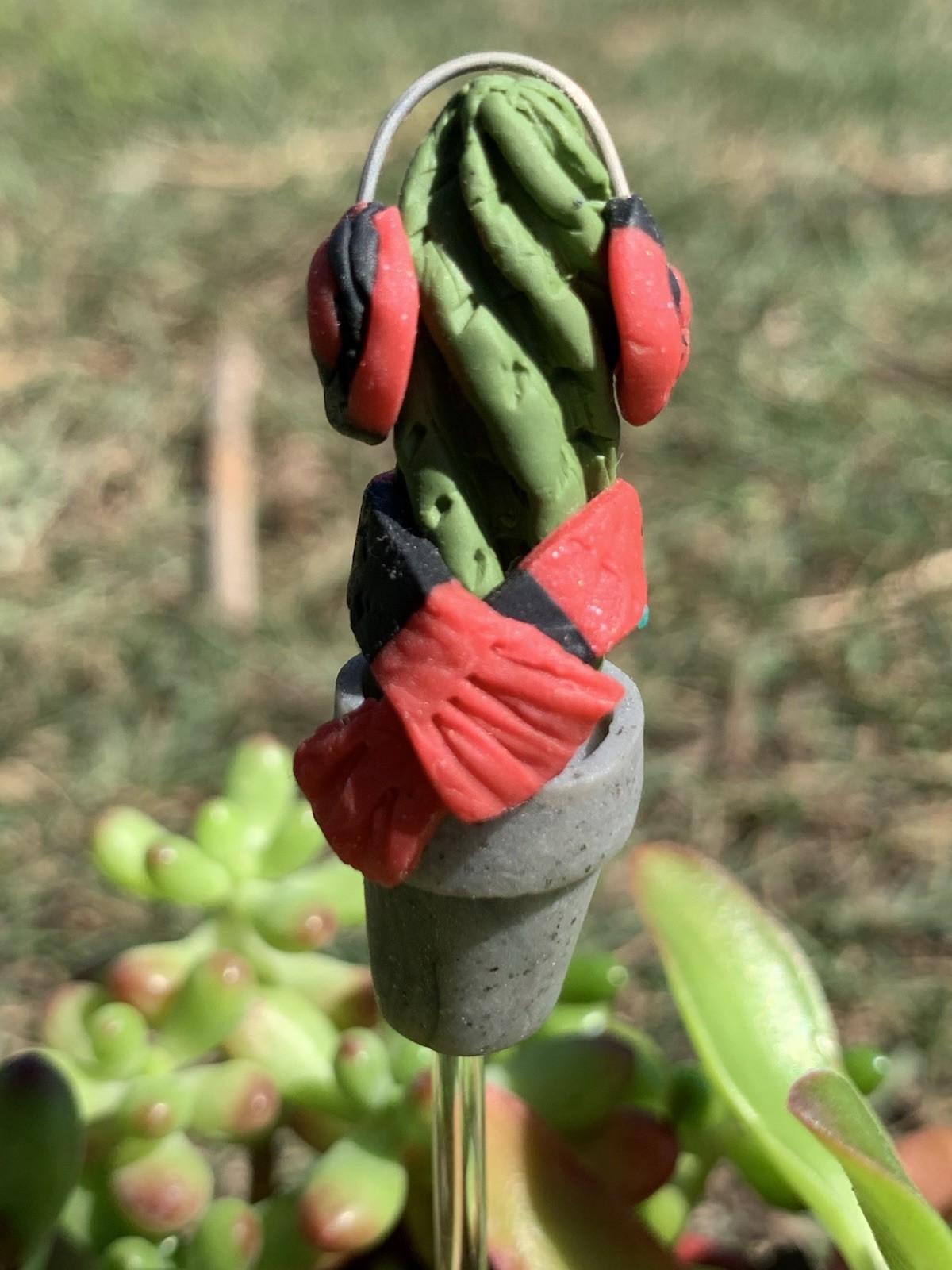 Handmade Polymer Clay One of A Kind Plant Stick “Pothead” Plant Deco WinterCacti