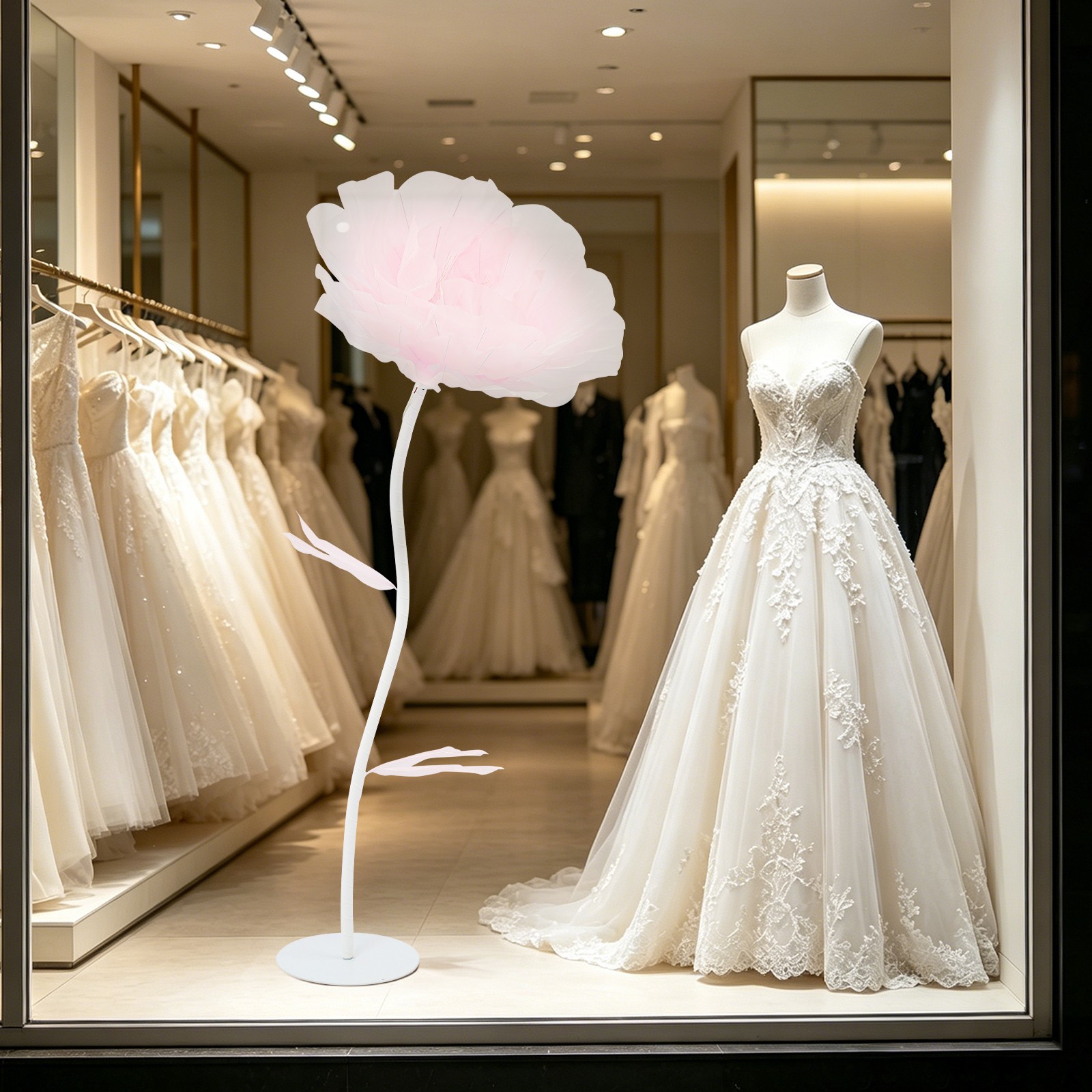 Auto-Open Artificial Flower with LED Light Green Floral Decor For Wedding Party