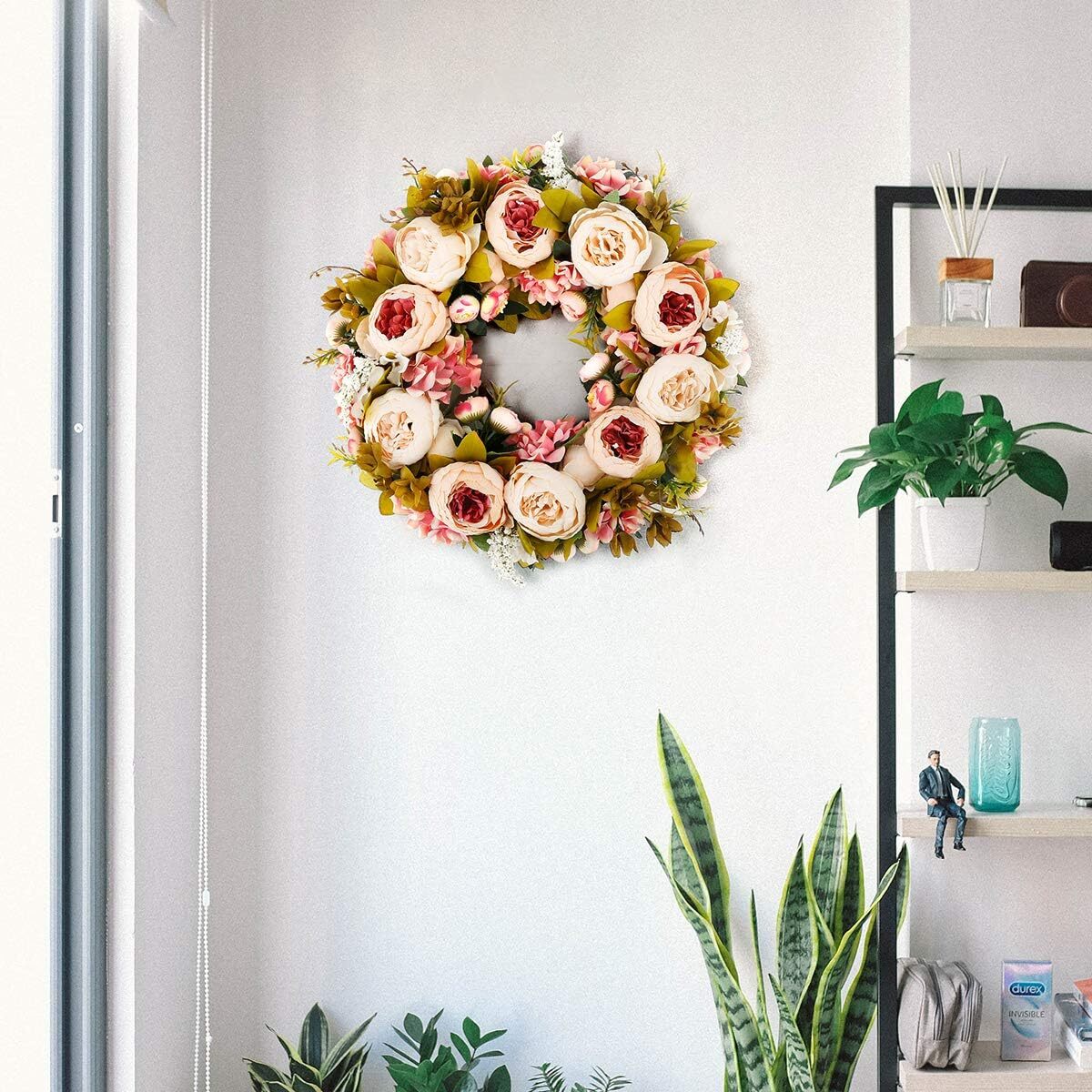 Peony Wreath 19 inch Vintage Blooming Silk Peonies Spring Summer Fall Winter
