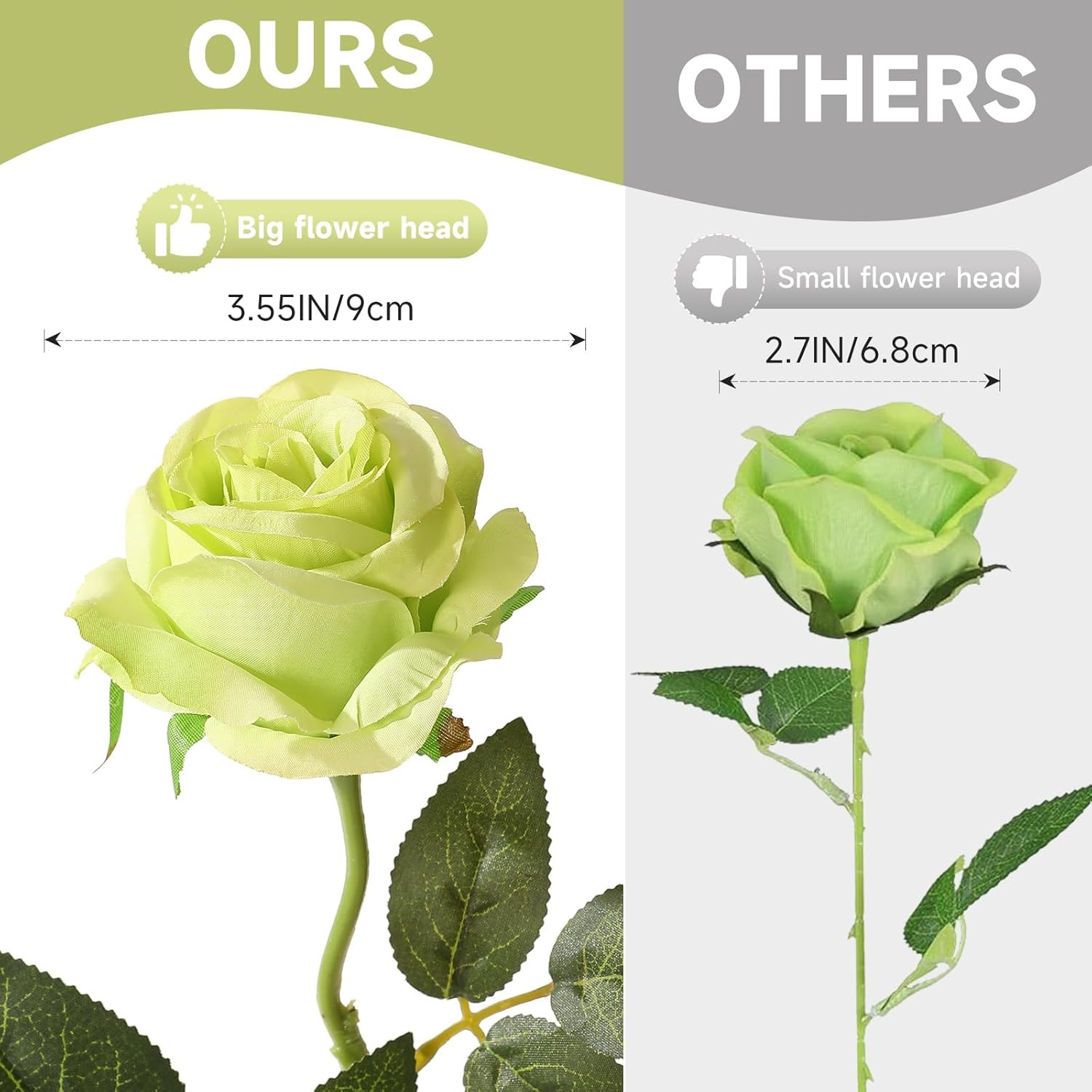 Green Roses Artificial Flowers -12Pcs Realistic Single Long Stem Fake Silk Roses