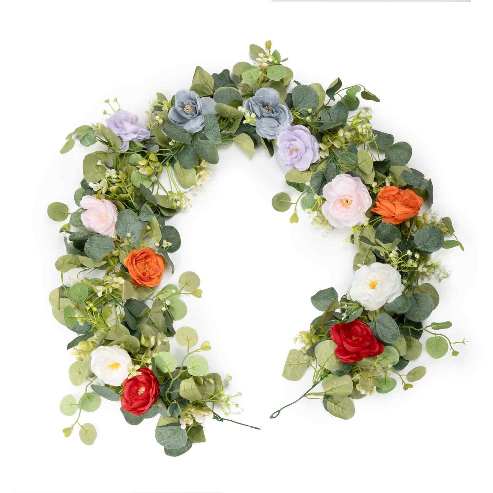 2Pcs(10FT) Artificial Eucalyptus Garlands with Rose Flowers, Faux Floral Gree…