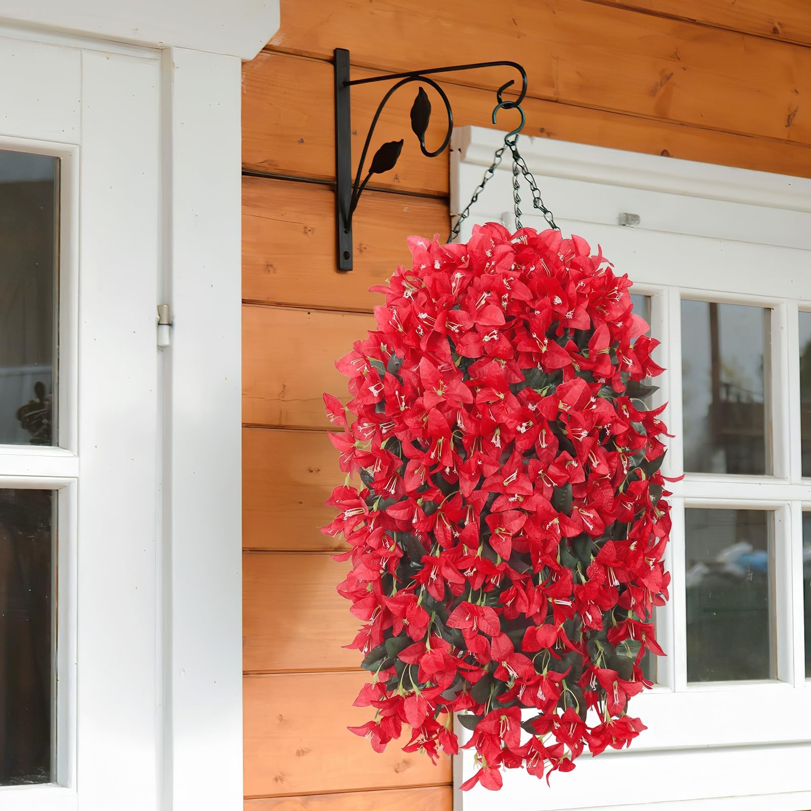 UXORSN 2PCS Faux Bougainvillea UV Resistant 12.3″D x 4″W x 3.3″H, Red