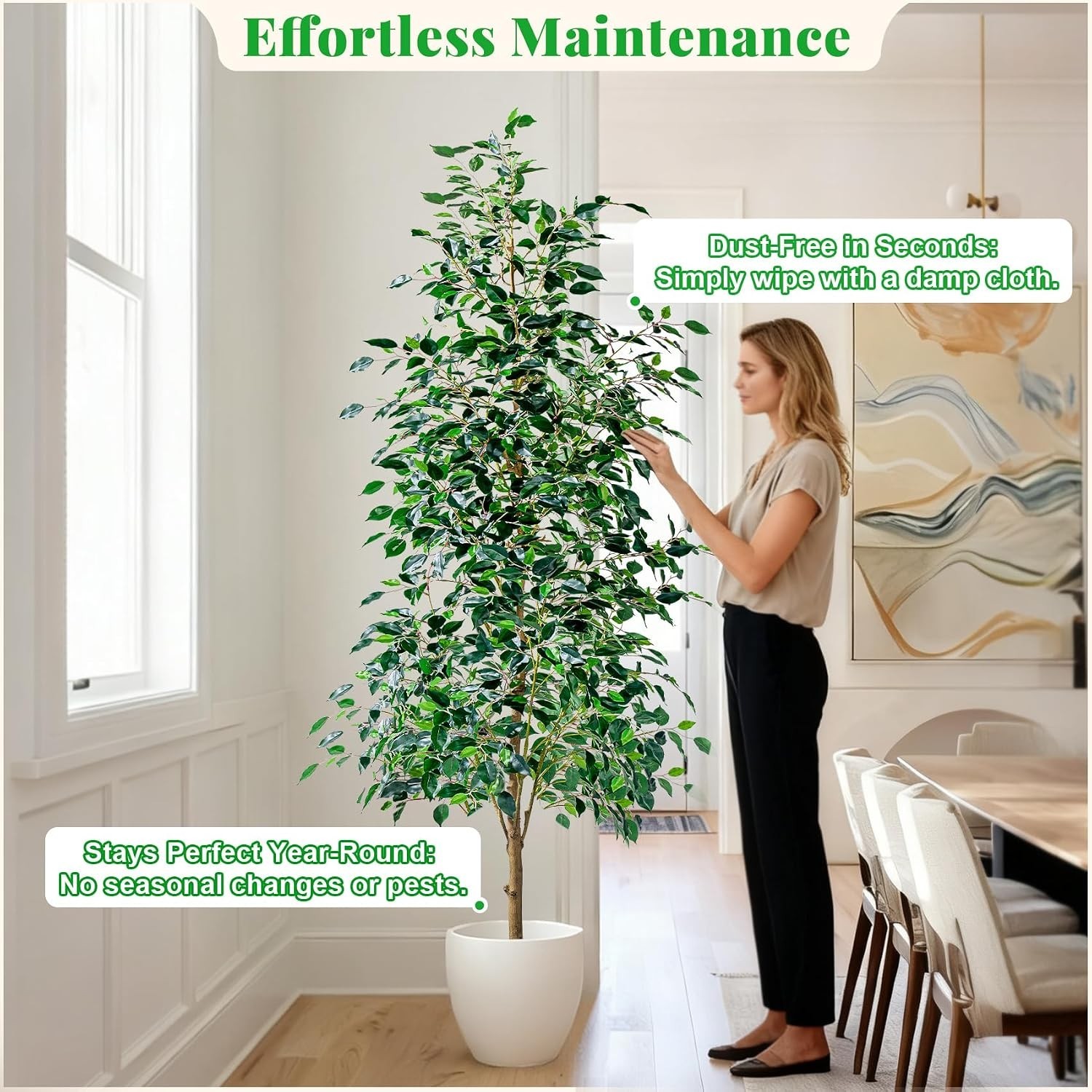 Artificial Ficus Tree 6FT Indoor Faux Tree with Pot Real Looking Green Decor
