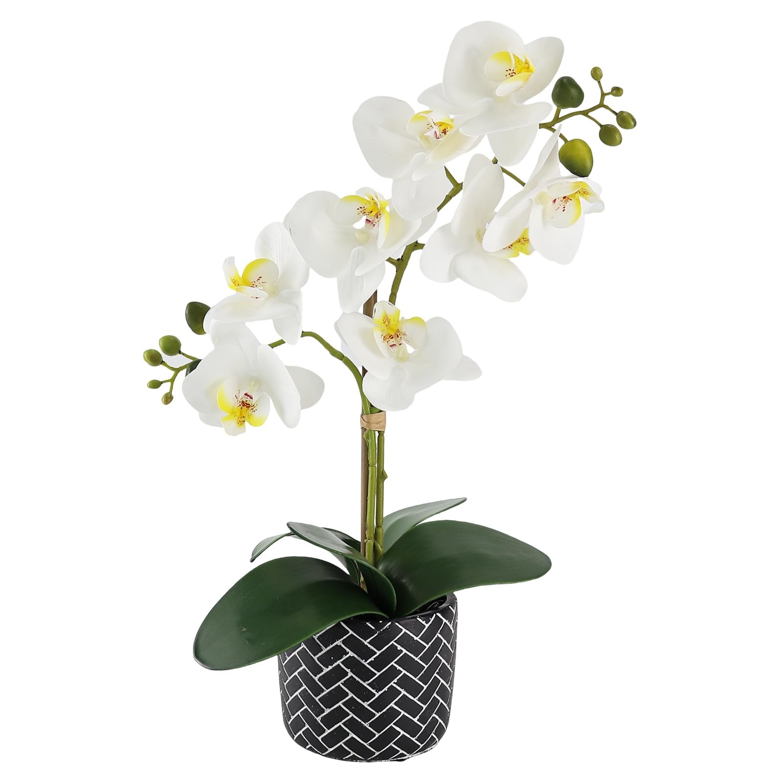Orchid Artificial Flowers 16″ White Fake Orchid Flowers in Black Ceramic Pot …