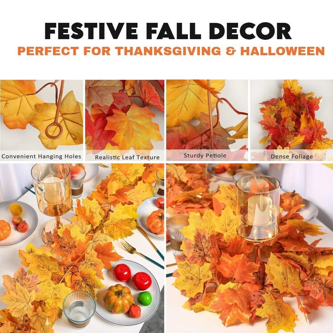 32 ft Fall Garland Maple Leaf Foliage Mantle Vine Door Wall Autumn Christmas