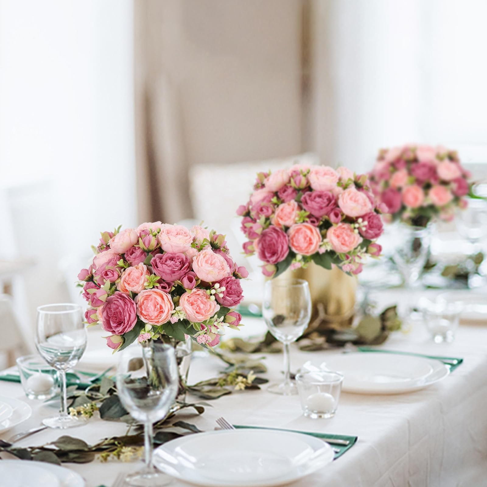 Artificial Peonies Silk Flowers, Pink Faux Peony Bouquet 2 Bundles Florals Ar…
