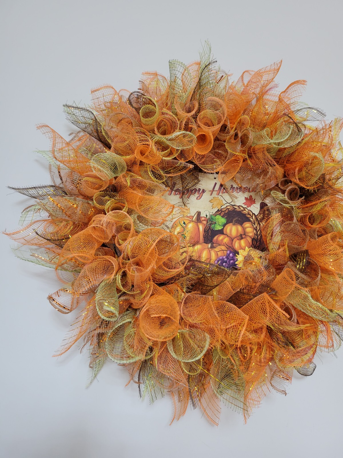 HAPPY HARVEST autumn Spring Mesh Front Door Wreath Wall Decor Bright colors
