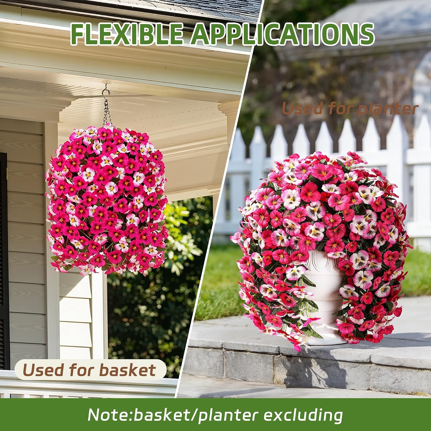 Artificial Flowers for Outdoors, 2pcs Faux Silk Pansies Flowers UV Resistant