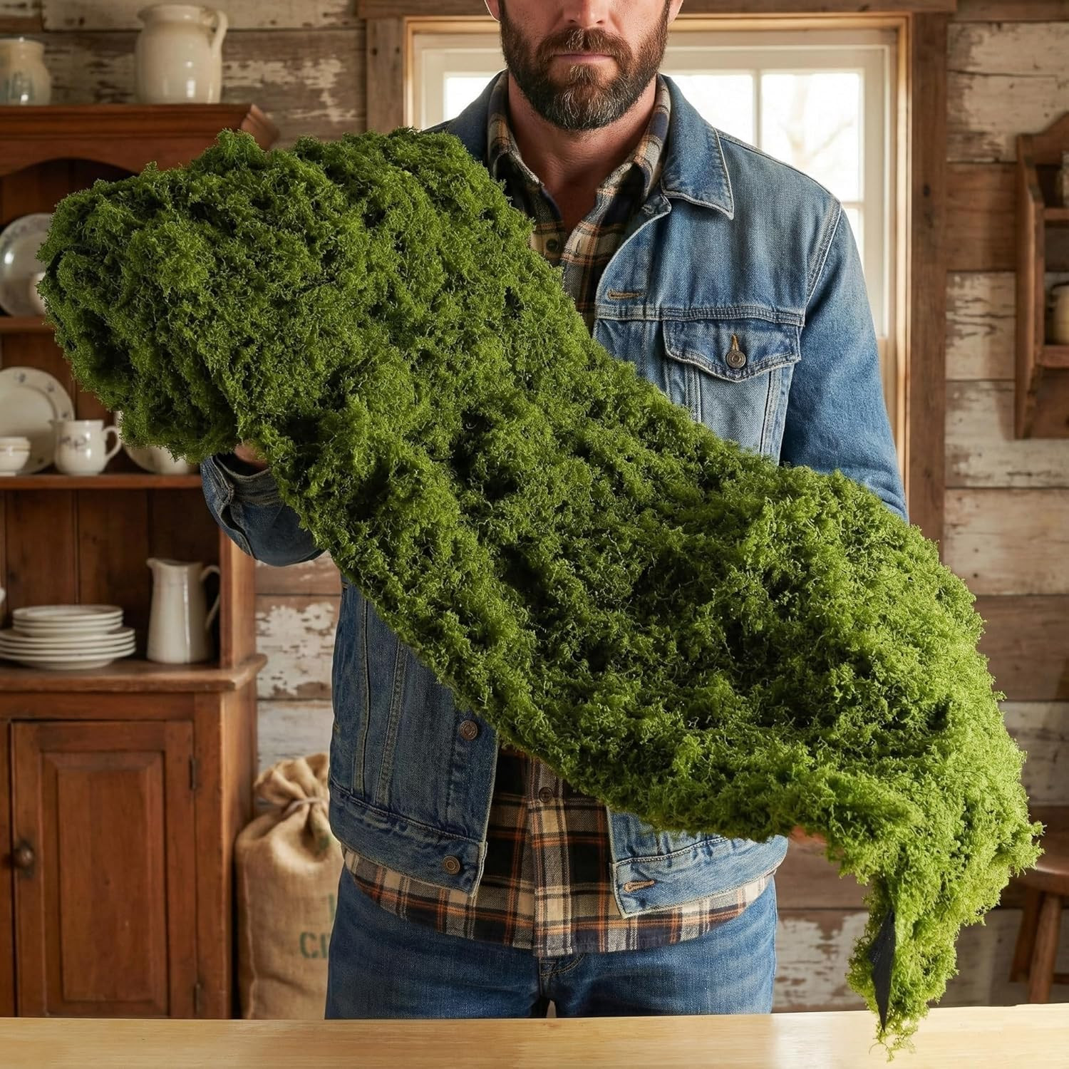 Fake Moss Mat Artificial Moss Roll – 12″ x 71″Cloud Soft Feel Moss Table Runner
