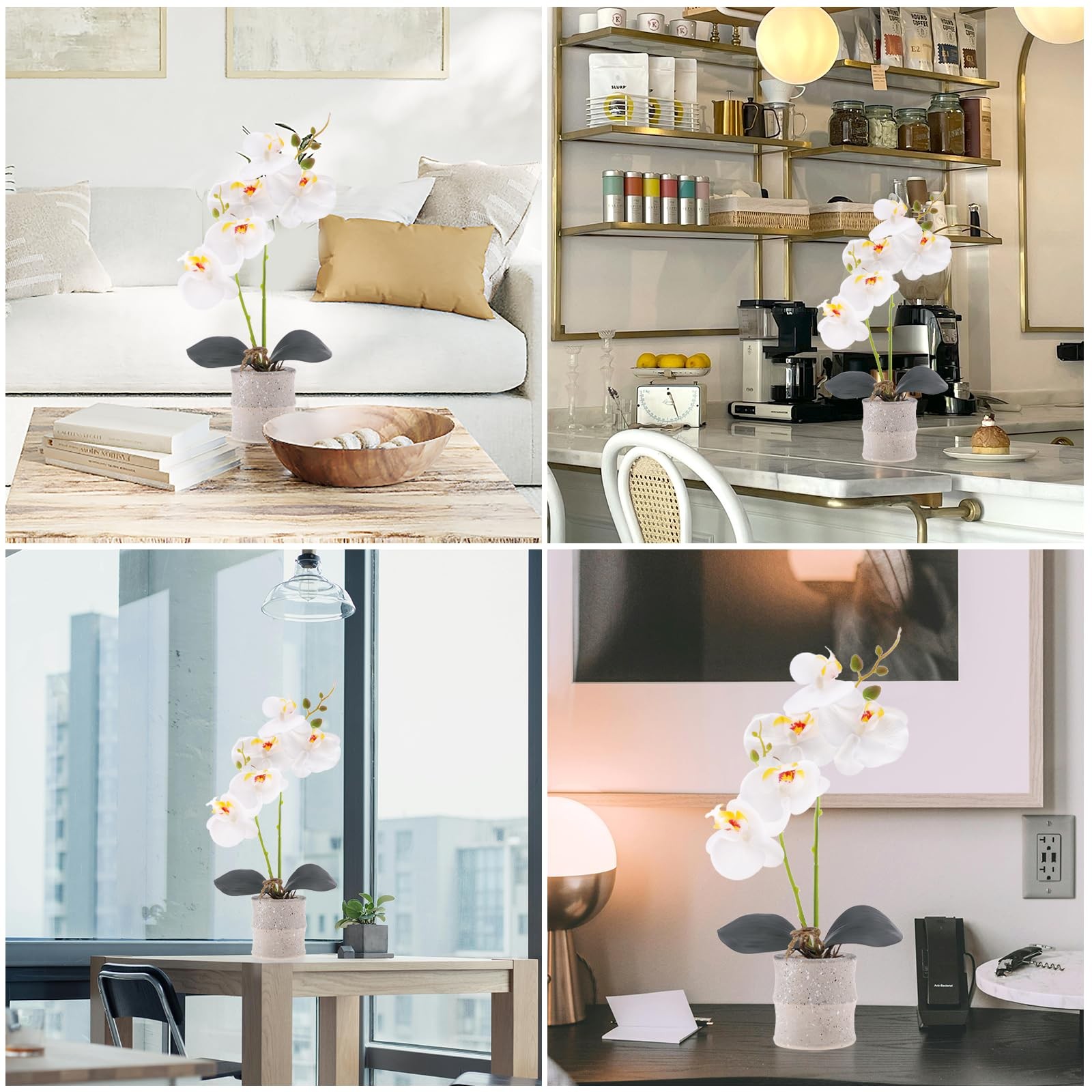 16.5 Inch White Artificial Orchid Flowers Pot Fake Phalaenopsis Bonsai Decor
