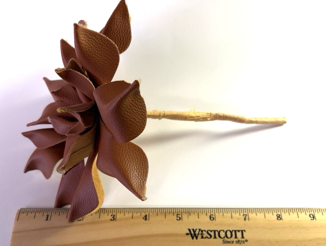 Natural Faux Leather Flowers on Stems 4 Brown Rustic Elegant Classic